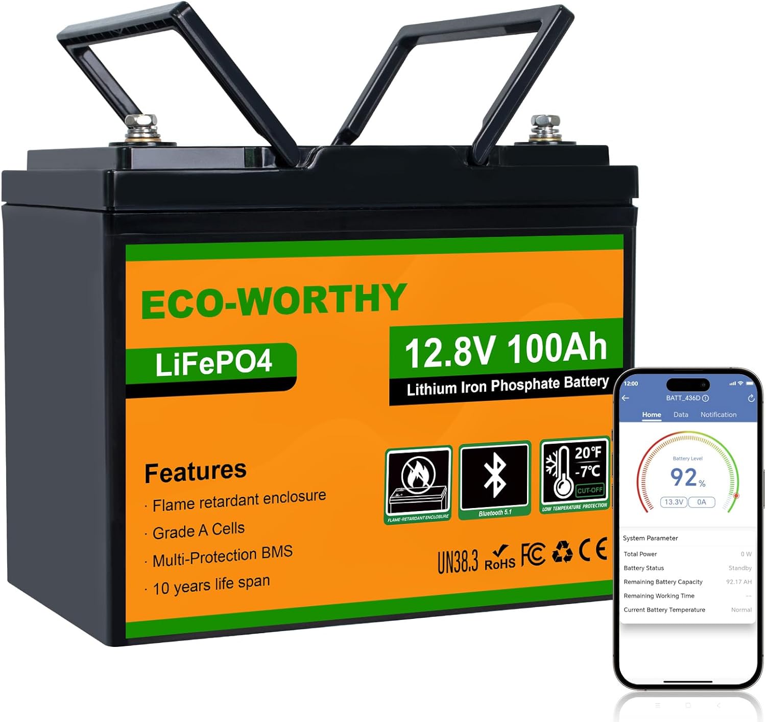 Batterie lithium 12V 100Ah LiFePO4 BMS basse température 4000 à 15000 cycles camping car bateau solaire
