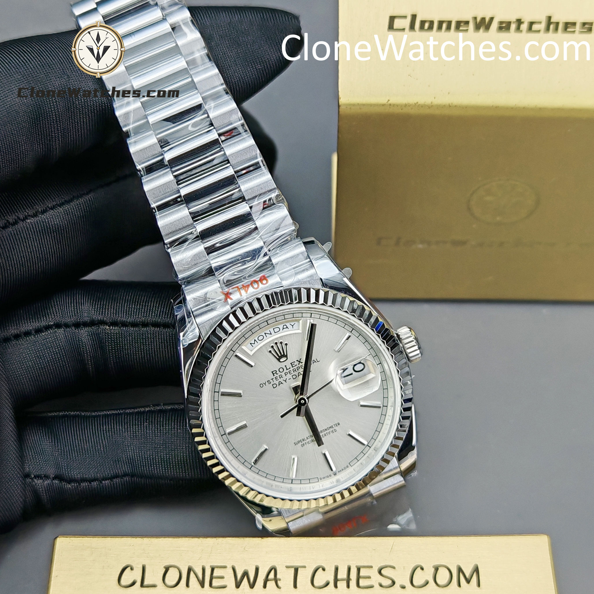 Rolex Super Clone Watches 1:1 Day Date Silver Dial 36mm m128236-0001 3255 Movement