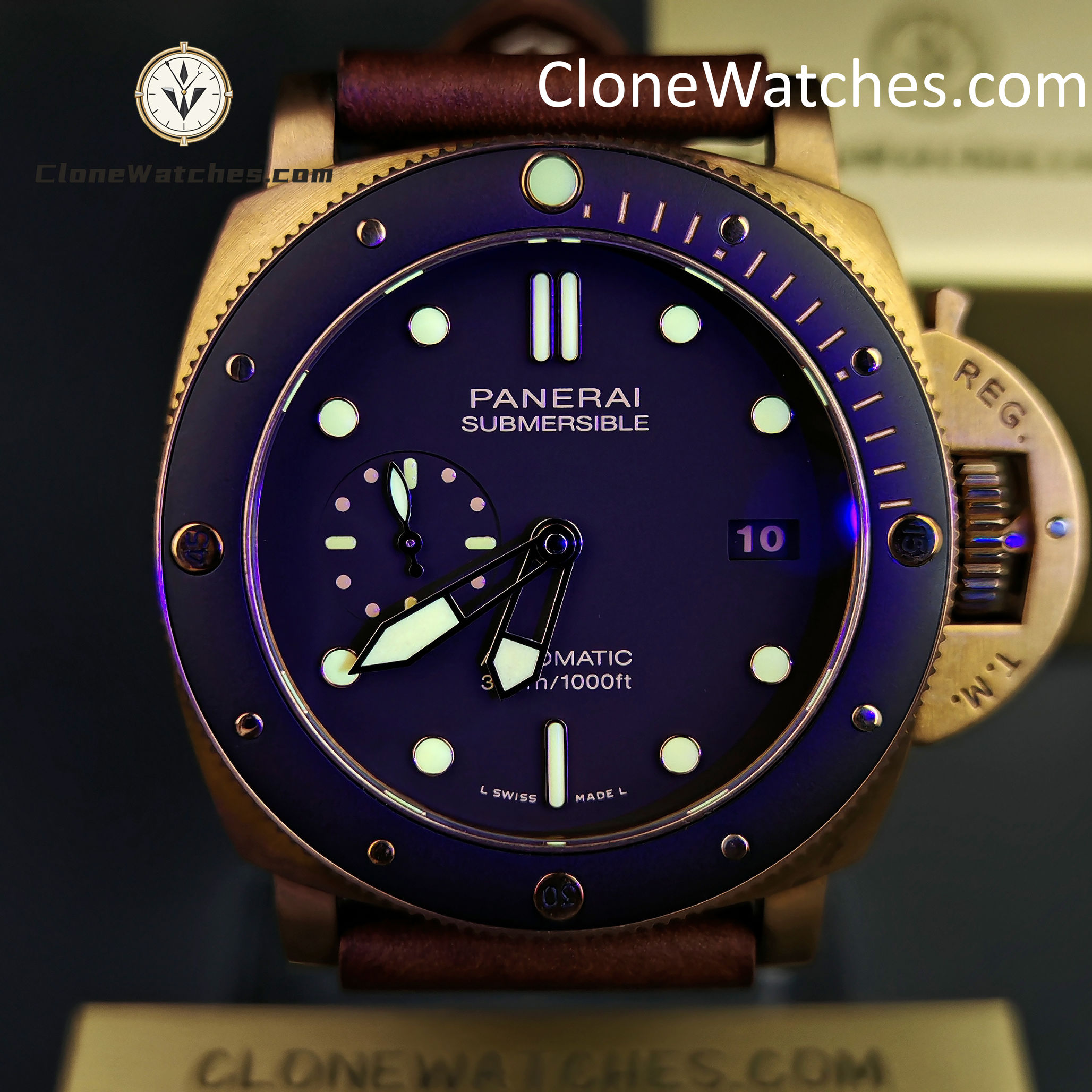 Panerai Super Clone Watches 1:1 Submersible Bronzo PAM 00968 Brown Dial