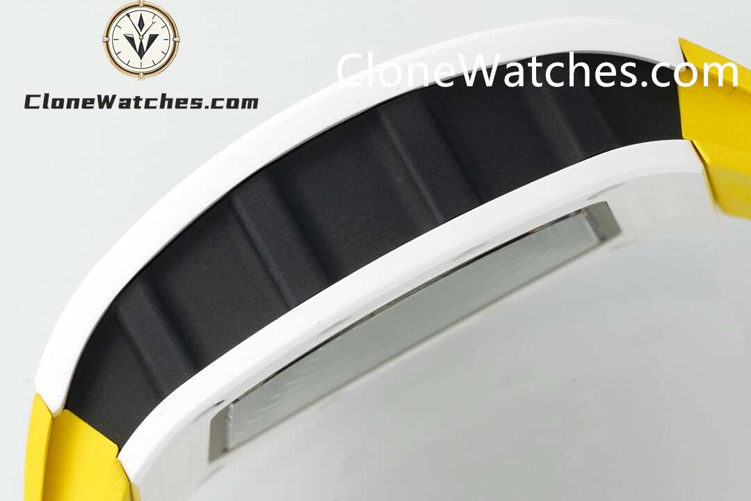 Richard Mille Super Clone Watches 1:1 RM 61-01 White Tourbillon Yellow Strap