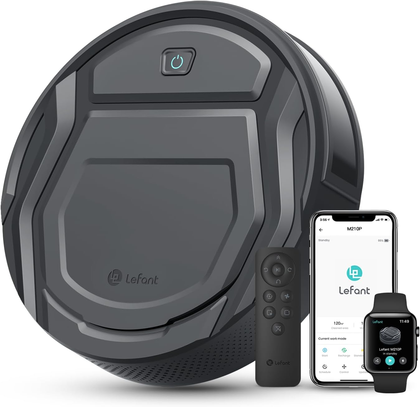 Robot aspirateur M210P 2200Pa mince silencieux 6 modes auto charge WiFi Bluetooth 120 min idéal poils animaux sols tapis