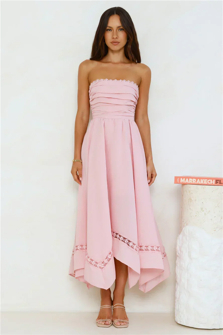 Clarissa Strapless Midi Dress Pink