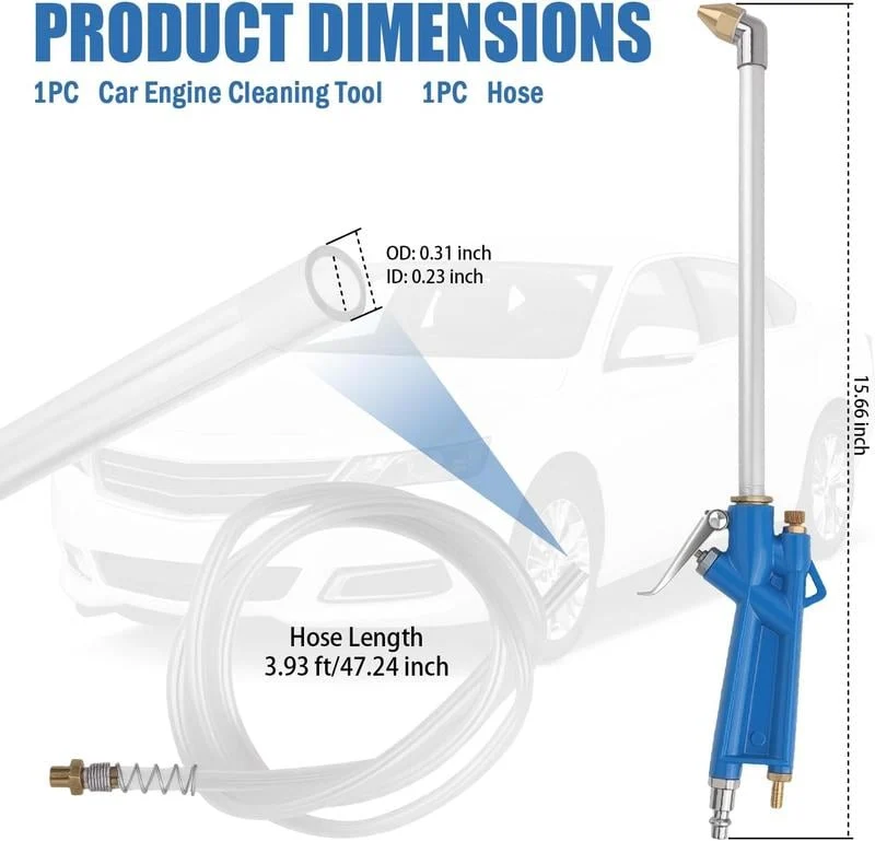 High-Pressure Pneumatic Air Blow Gun with Extended Nozzle for Engine & Mechanical Deep Cleaning