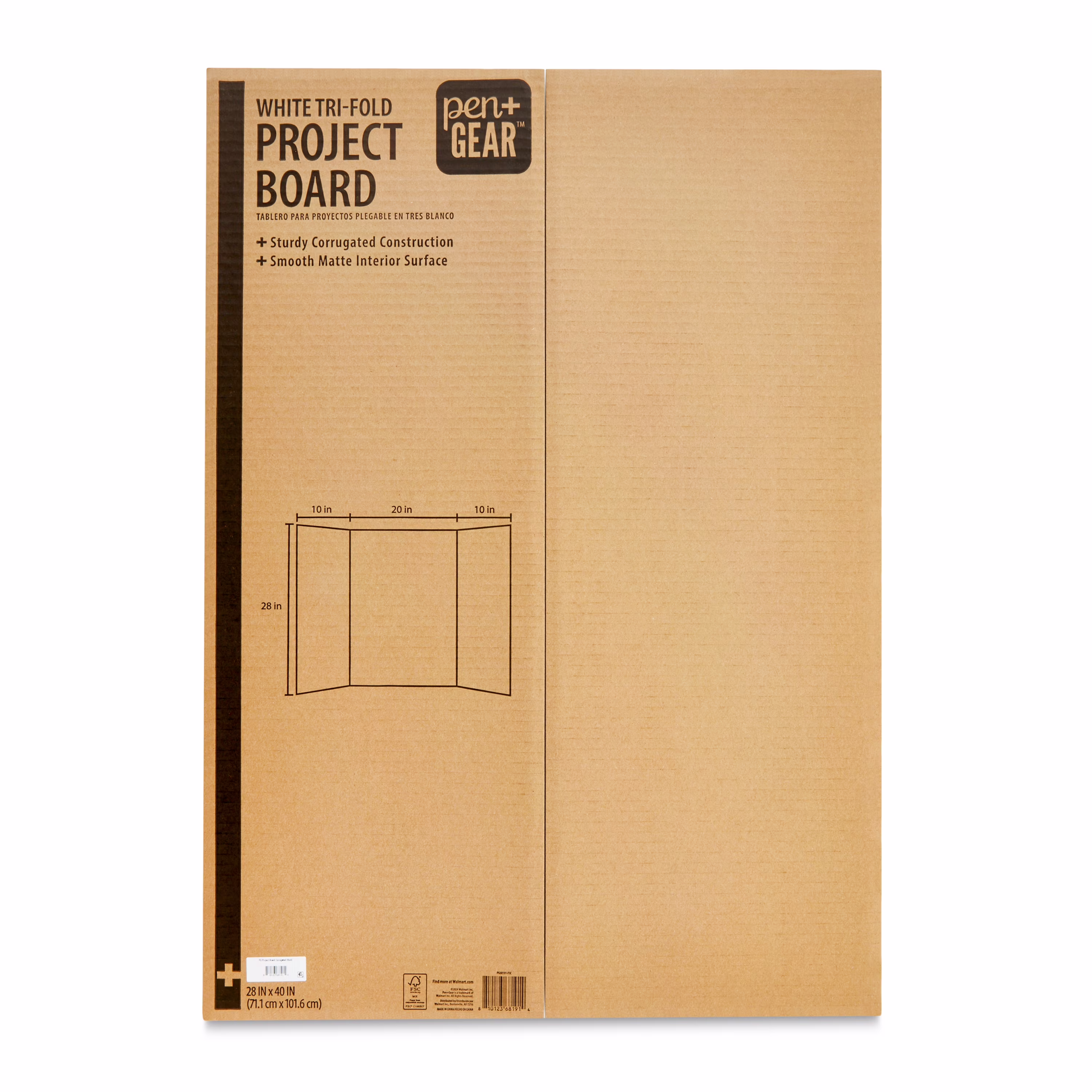 Pen+Gear White Tri-Fold Corrugated Project Board, 28" x 40"