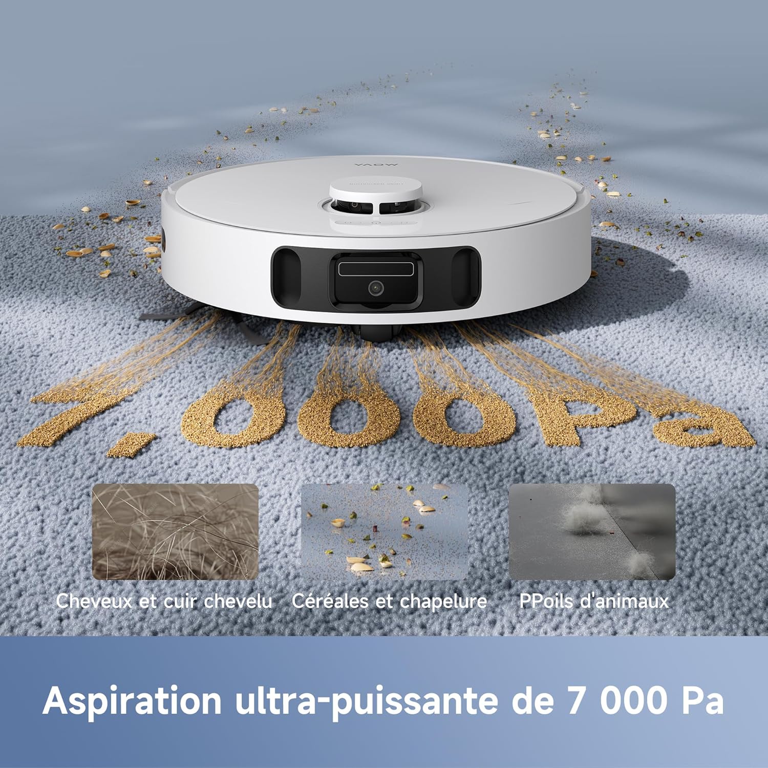 Robot aspirateur laveur vidage automatique serpillières relevables 7000 Pa
