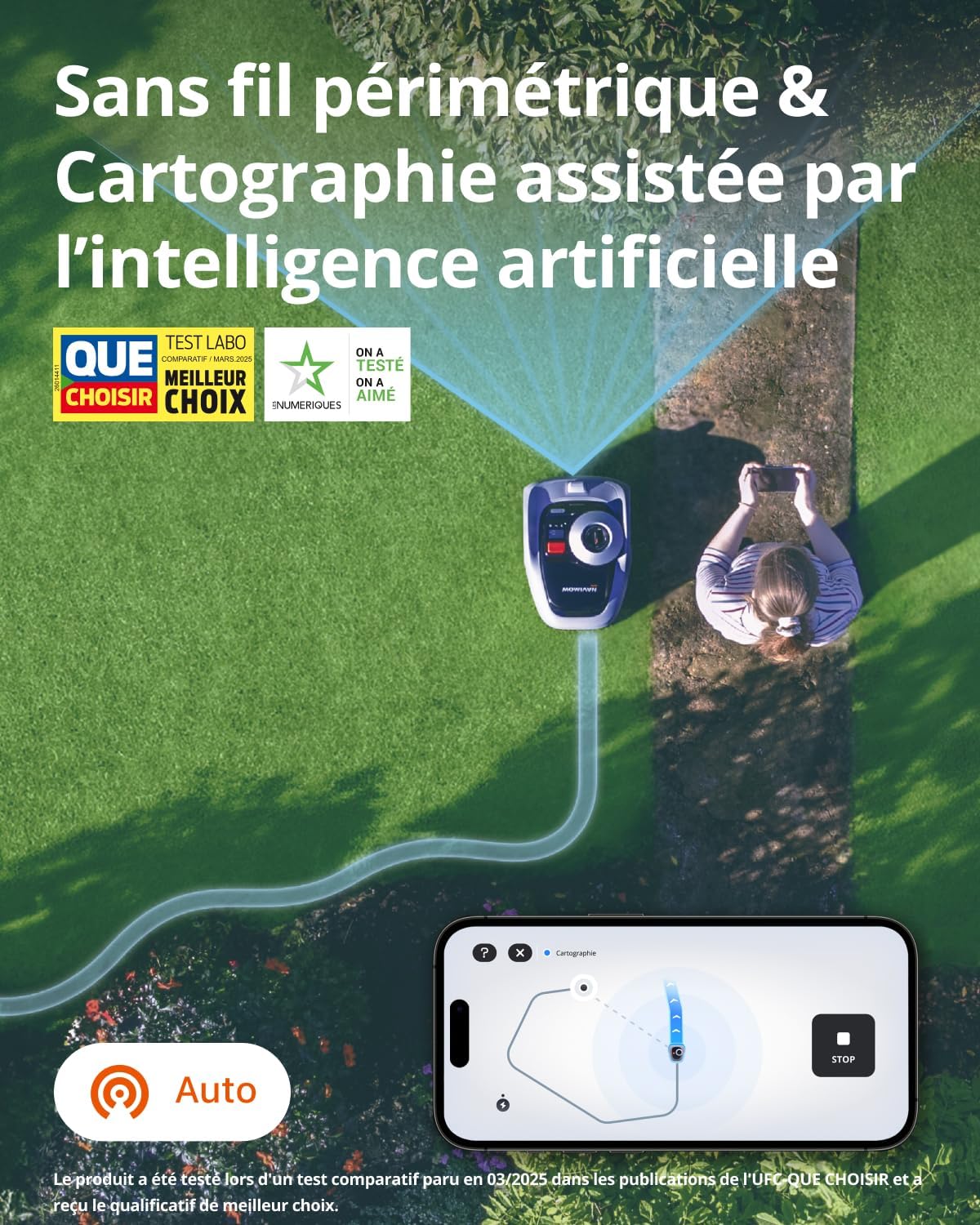 Robot tondeuse Navimow i105E sans fil 500 m² RTK Vision cartographie IA limite virtuelle multizone