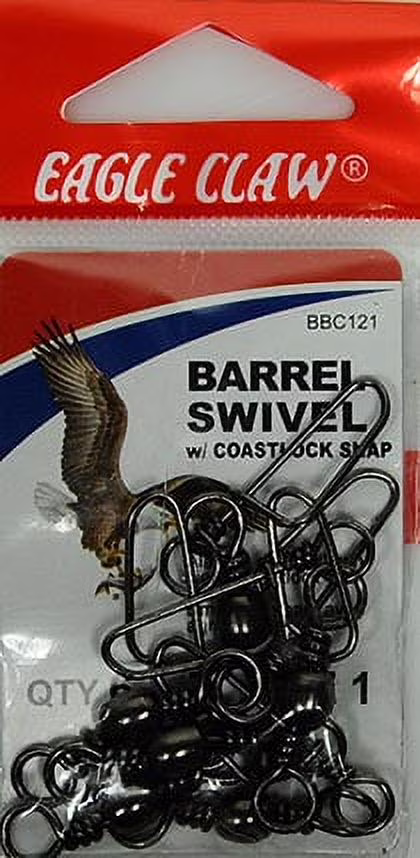 Eagle Claw Barrel Swivel with Coastlock, Black, Size 1, 12 Pack