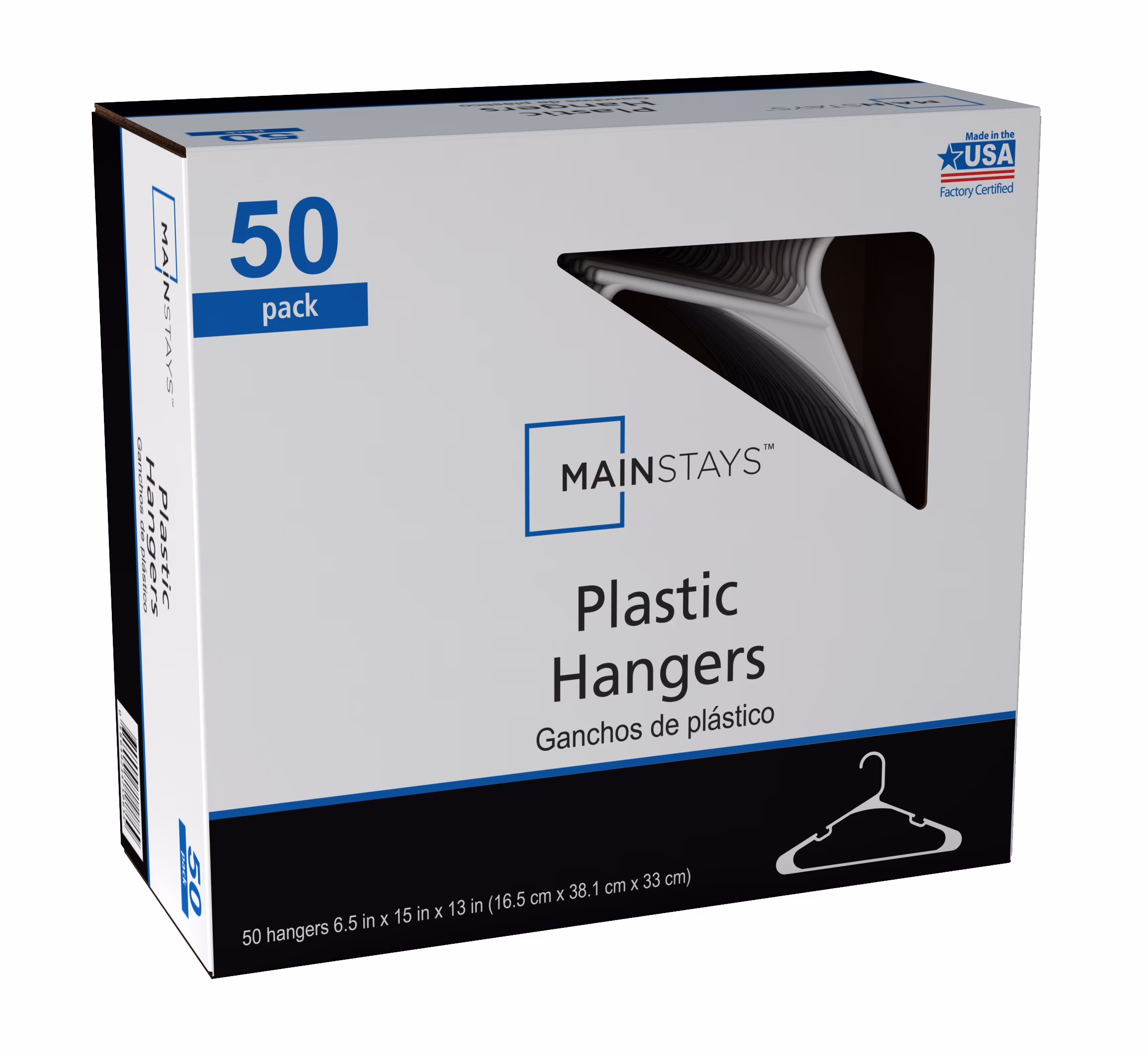Mainstays Plastic Clothes Hangers, White, 50-Count