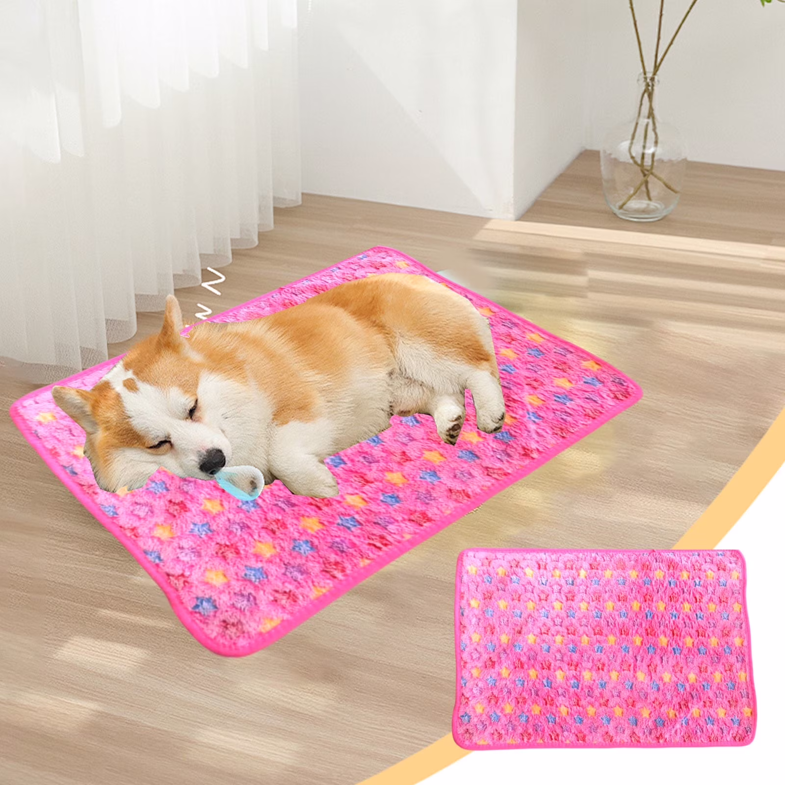Dog Bed Crate Pad Ultra Soft Pet Bed With Cute Star Print Washable Crate Mat for Large Medium Small Dogs Reversible Fleece Dog Crate Kennel Mat Cat Bed Liner 30 X 20 Inch Pink