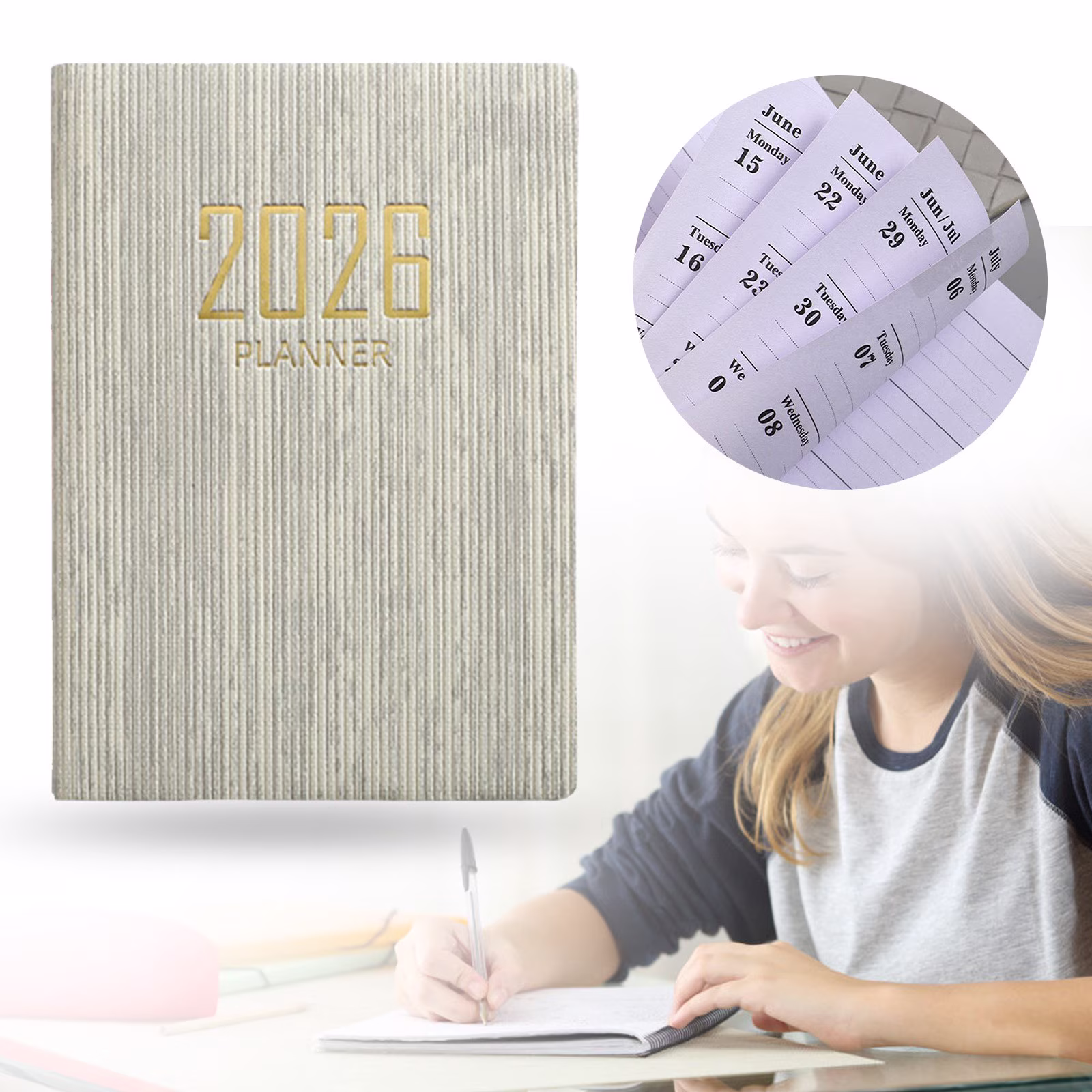 Pocket Calendar 2026 Pocket Planner Beige Mini Calendar Notebook | Travel Diary School Organizer for Daily Planning and Academic Use