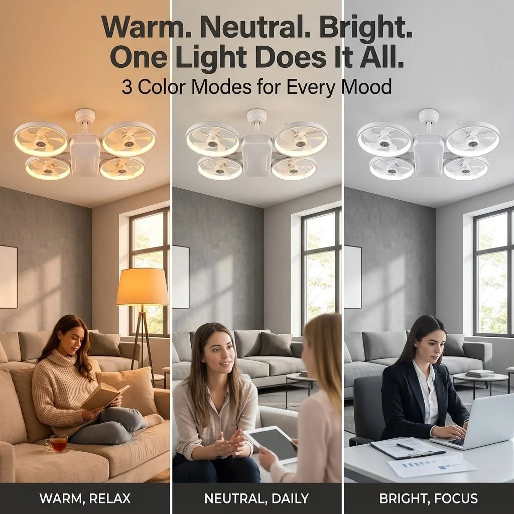 💡LED Ceiling Fan Light with Remote – Drone Design, 20W, 3 Lighting Modes, E27
