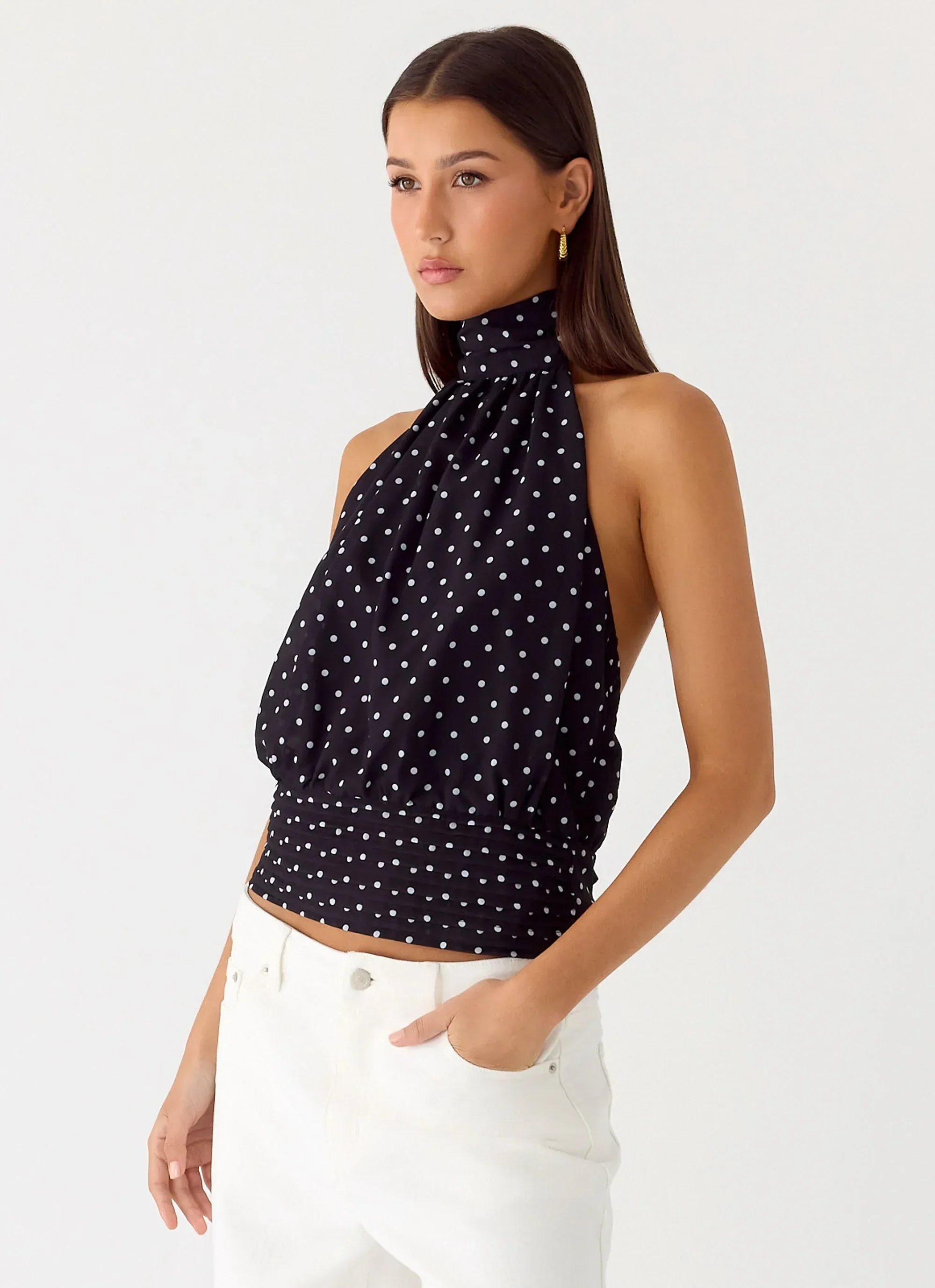 Willow Chiffon Top - Black Polkadot