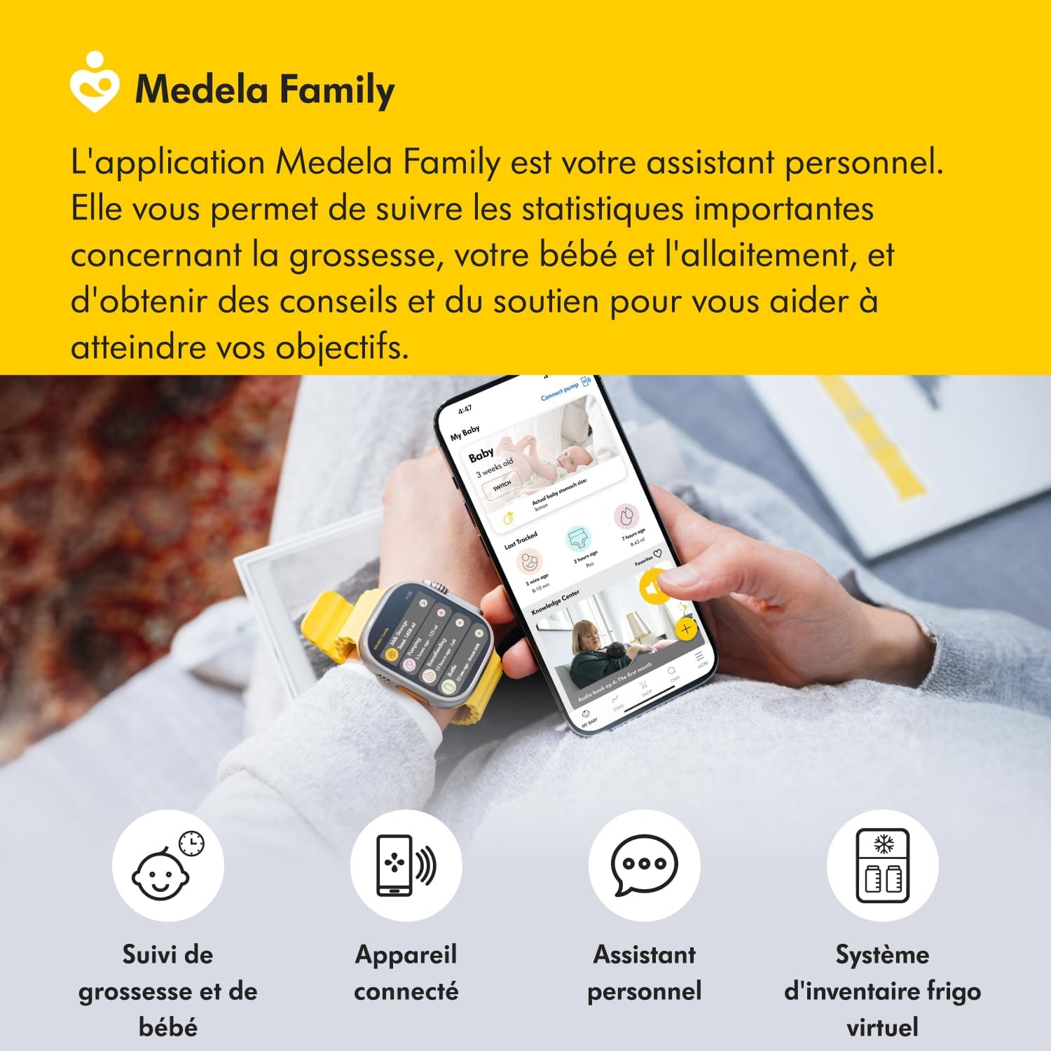 Tire lait électrique double mains libres compact avec application