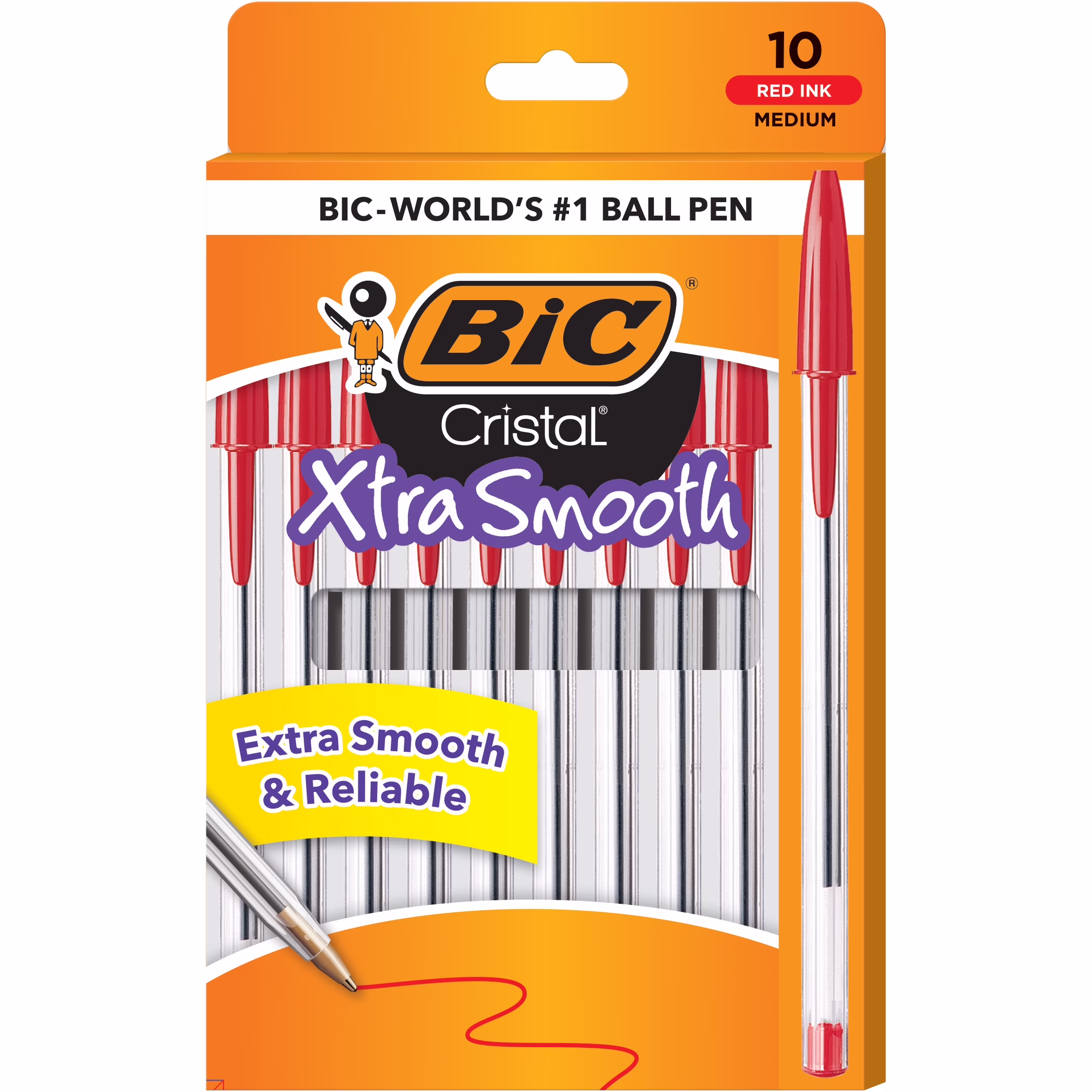 BIC Cristal Xtra Smooth Medium Point Ball Pen, School Supplies, 1.0 mm, Black, 10-Count
