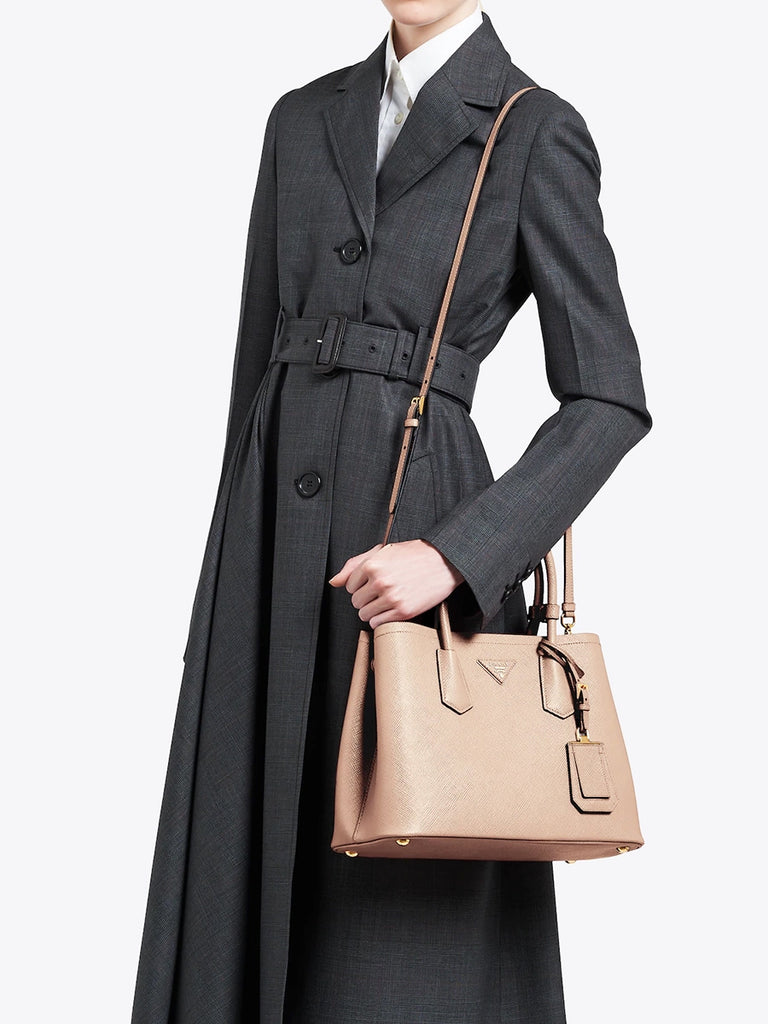 Prada Small Saffiano Leather Double Prada Bag in Powder Pink