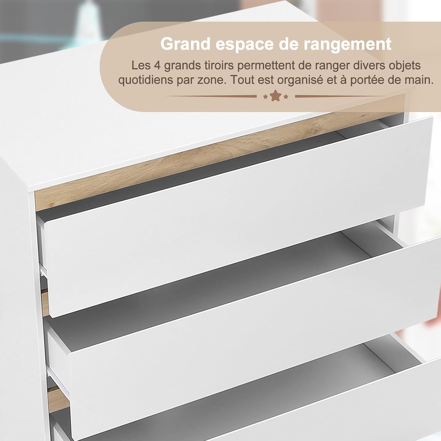 Table à langer avec commode 4 tiroirs bois blanc chêne clair