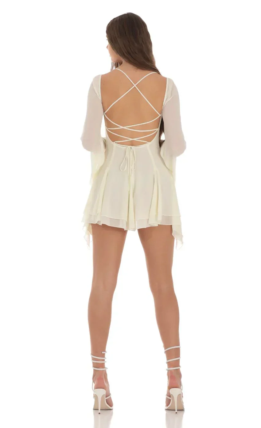 Chiffon Flare Sleeve A-line Dress in Cream