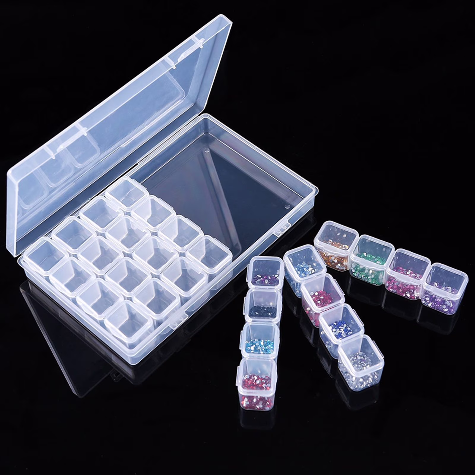 Gallickan Large Diamond Painting Container, Clear Gems Organizer with Individual Lids 28 Grids Transparent Jewelry Beads Storage Box for Plant Seeds Sewing Items Nail Art