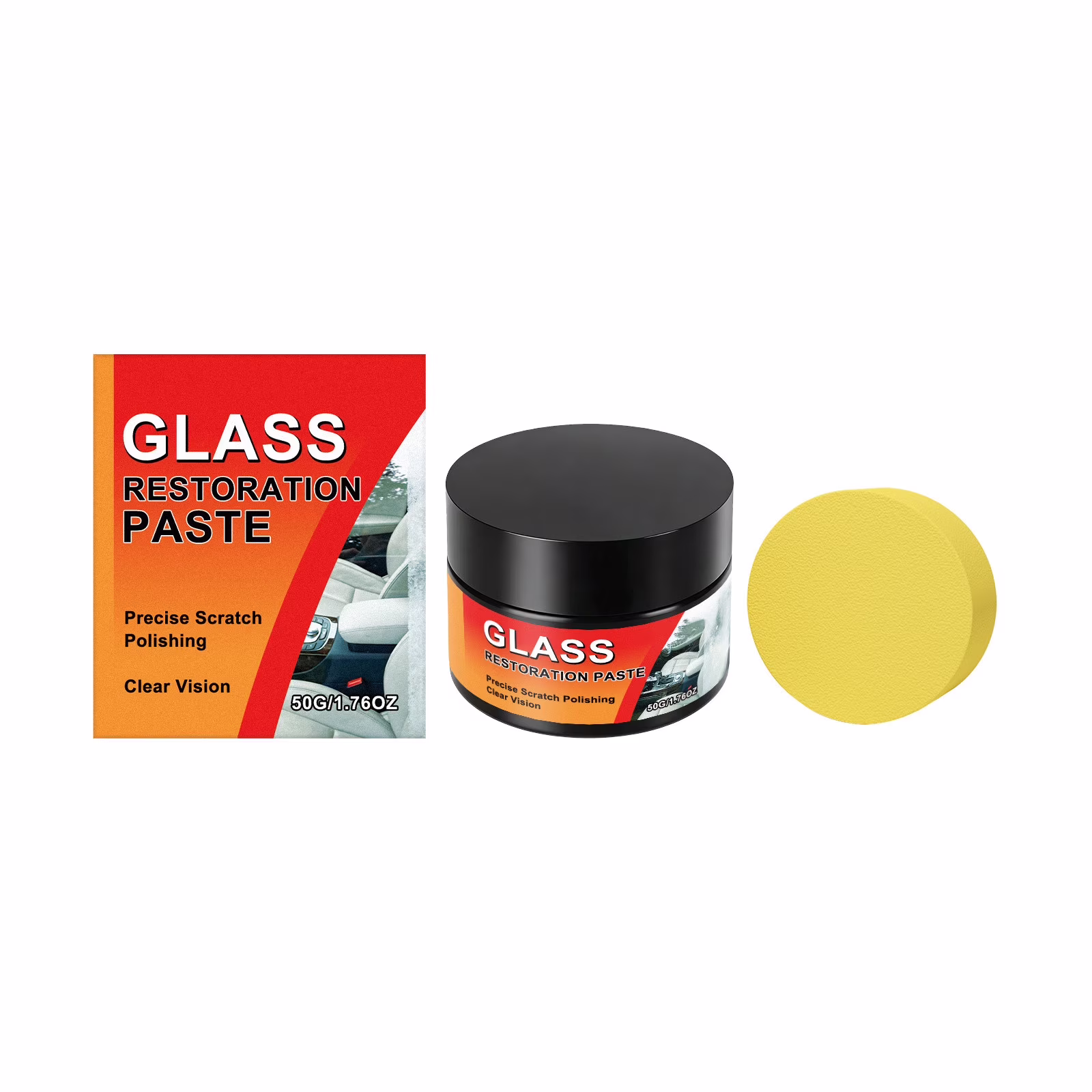 Aff*ordable！Glass Scratch Remover Paste for Car Window Mirror, Household Scratch Repair Polishing, Removes Oxidation and Scuffs, Brightening Cleaning Care Agent, Safe for Tinted Glass