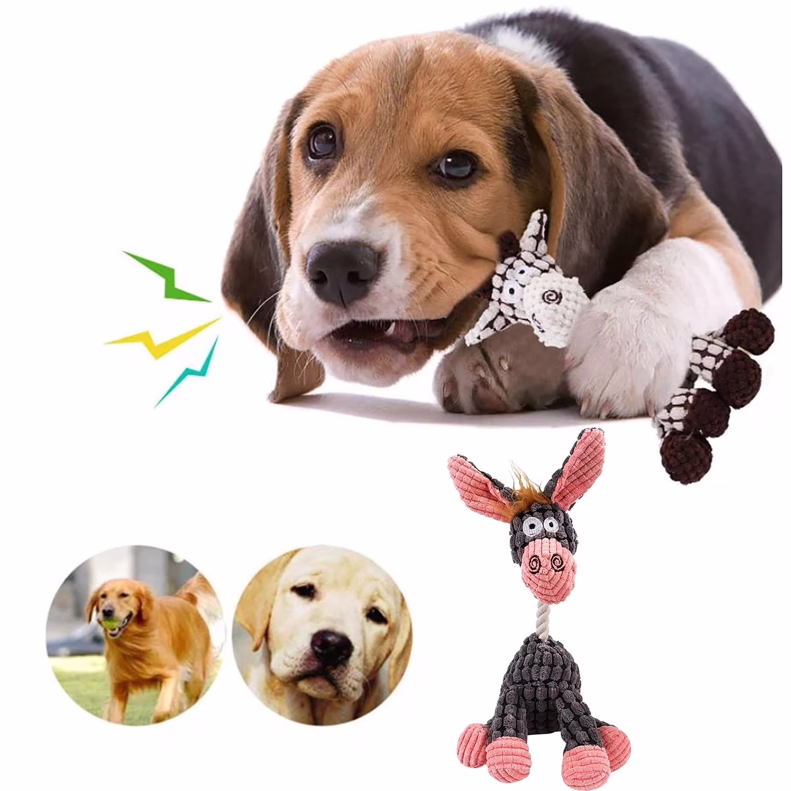 CHENjy Durable Plush Dog Toy Squeaky Chew Toy for Small Medium Dogs Teething Cleaning Interactive Companion Pink Donkey Design 1 Year Warranty