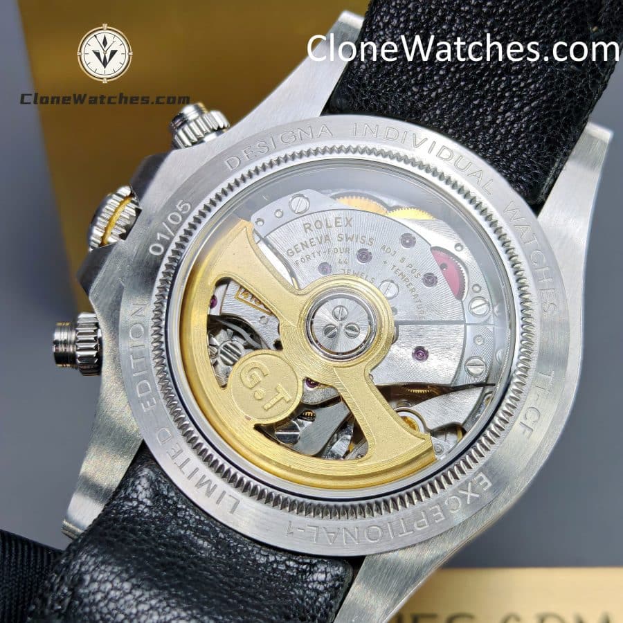 Modified Super Clone Watches 1:1 DiW Rolex Daytona “EXCEPTIONAL UNIQUE” 4130 Movement Black Strap