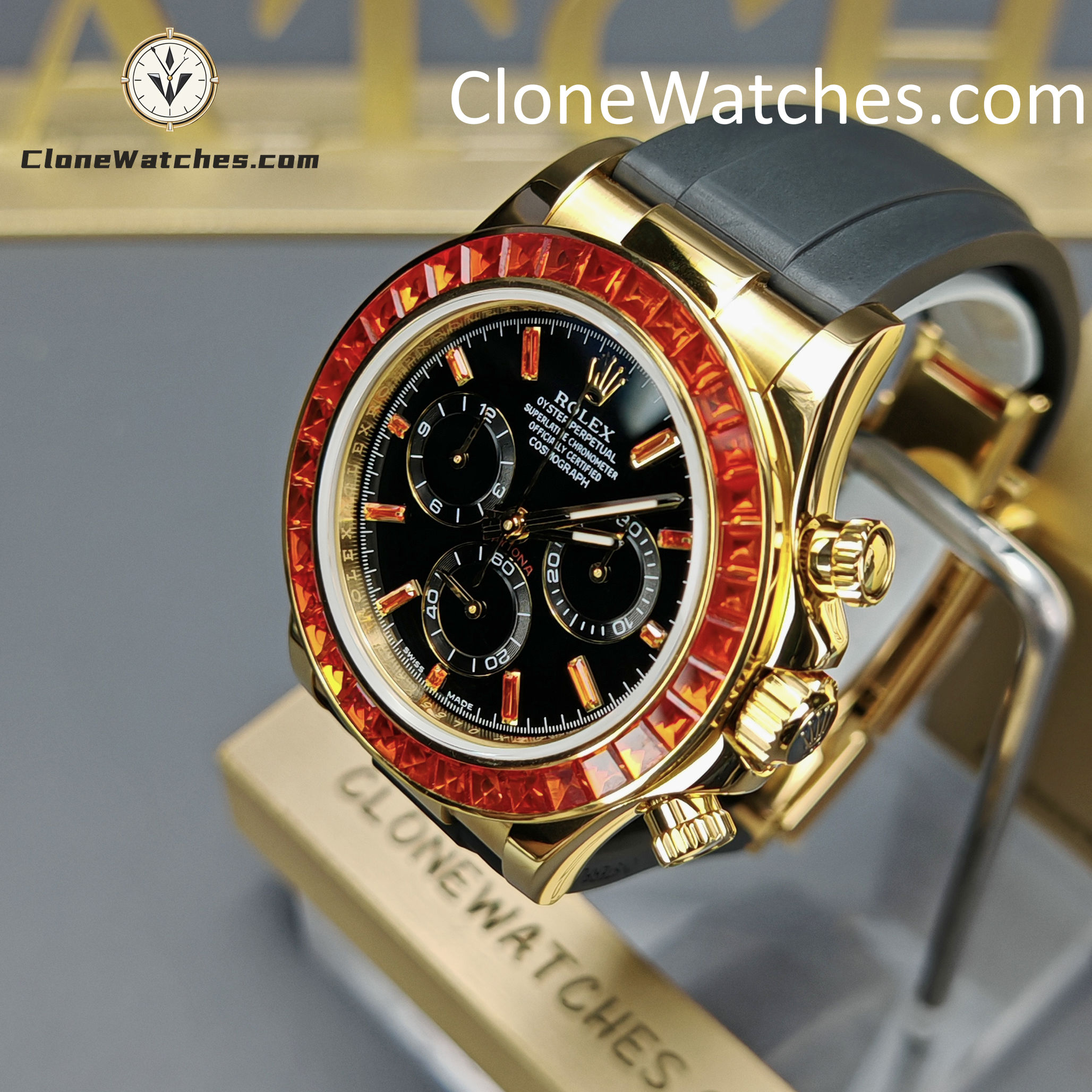 Modified Super Clone Watches 1:1 Rolex Daytona 18K Gold Diamond Bezel 4130 Movement