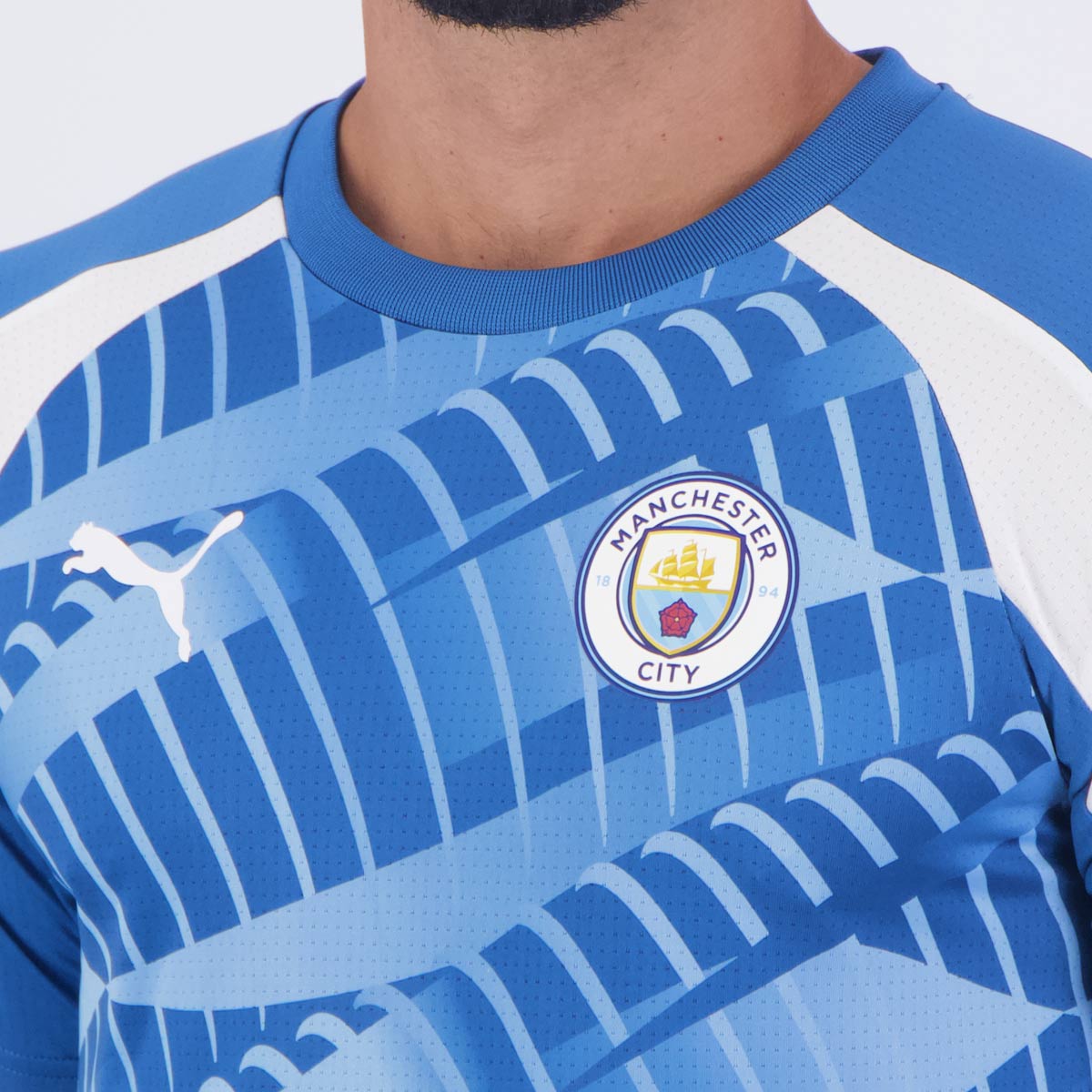 Camisa Puma Manchester City Pré-Jogo 2024 Azul e Branca