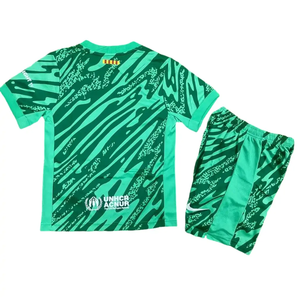 2024-25 New Season Barcelona Green Goalkeeper Children's Jersey - Fan Edition