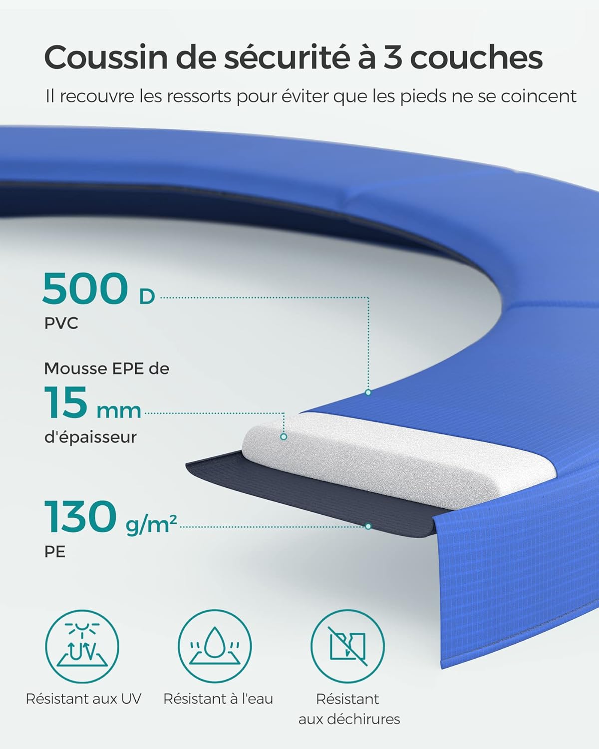 Trampoline extérieur enfant diamètre 183 244 305 366 427 cm filet échelle