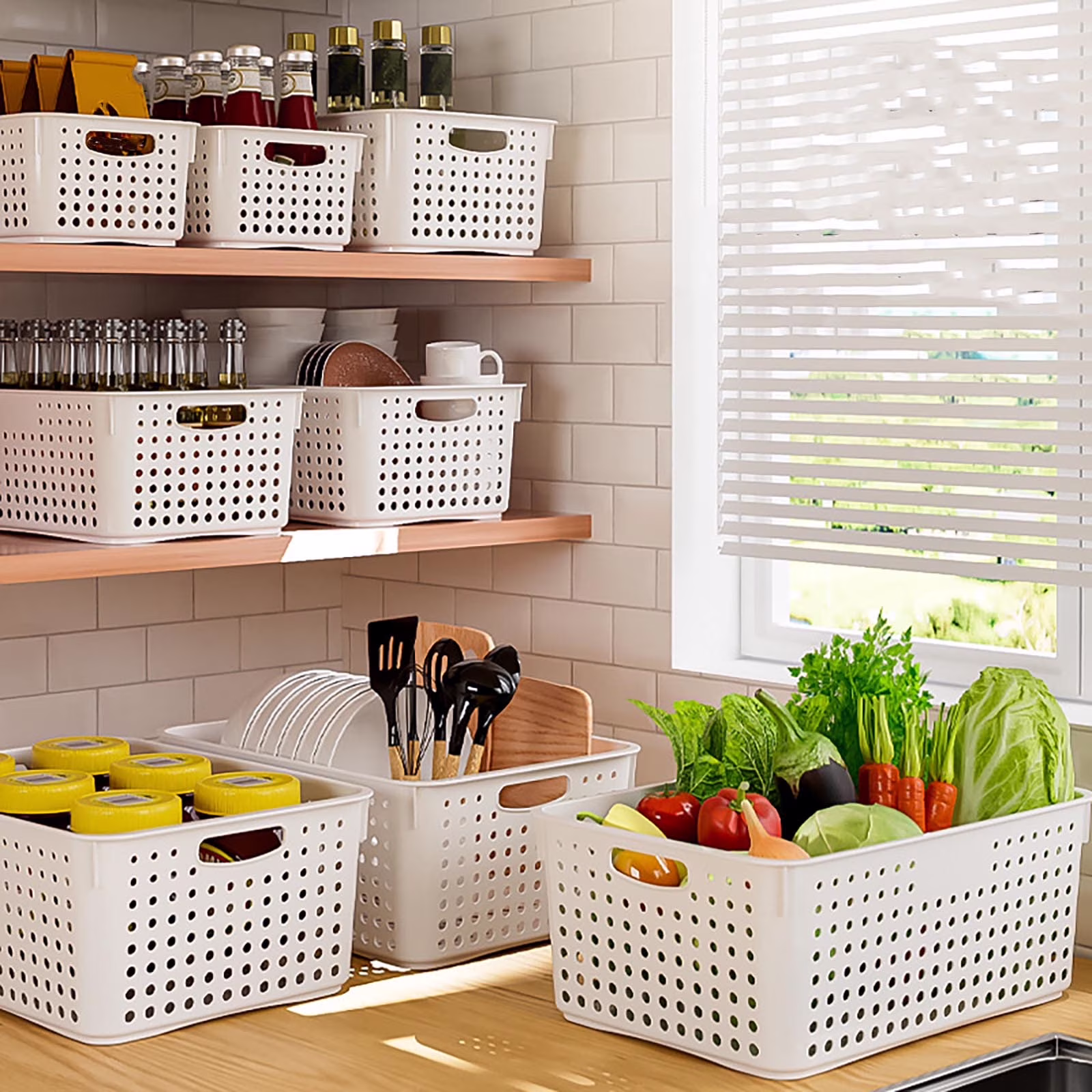 TOPRenddon Storage Basket Plastic Storage Basket Tabletop Miscellaneous Items Snack Storage Frame Bath Basket Vegetable Basket Kitchen Storage Box