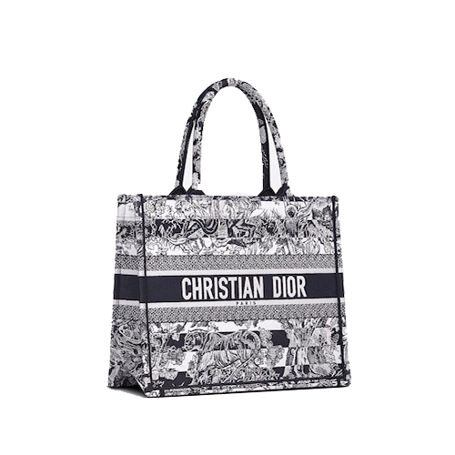 SMALL DIOR BOOK TOTE Navy Blue Toile de Jouy Stripes Embroidery