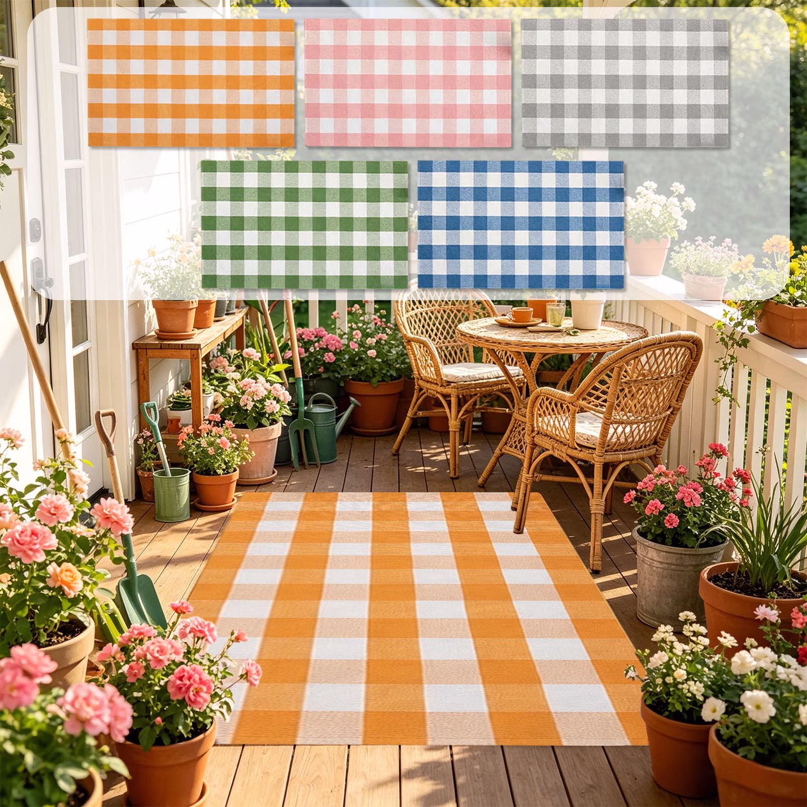 UALSRZL Plaid Rug, Washable Soft Non-Slip Outdoor Rug, Hand-Woven Decor Front Porch Welcome Mat, Plaid Area Rug For Front Door, Orange