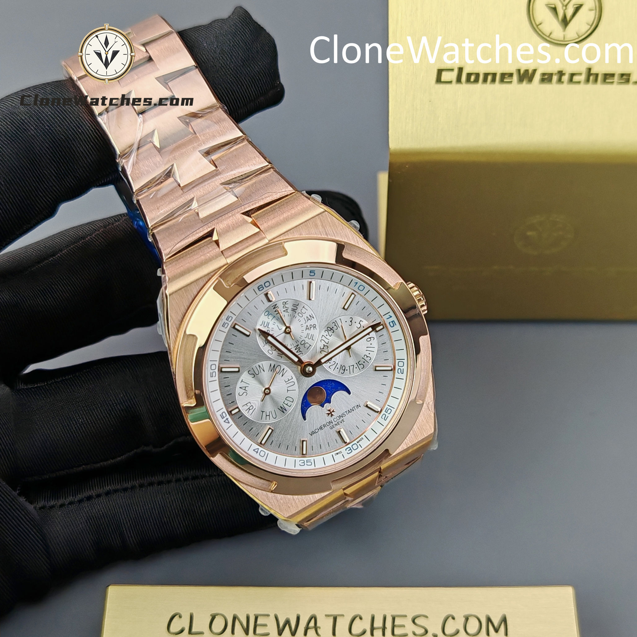 Vacheron Constantin Super Clone Watches 1:1 Overseas perpetual calendar Rose Gold 4300V/220R-B064