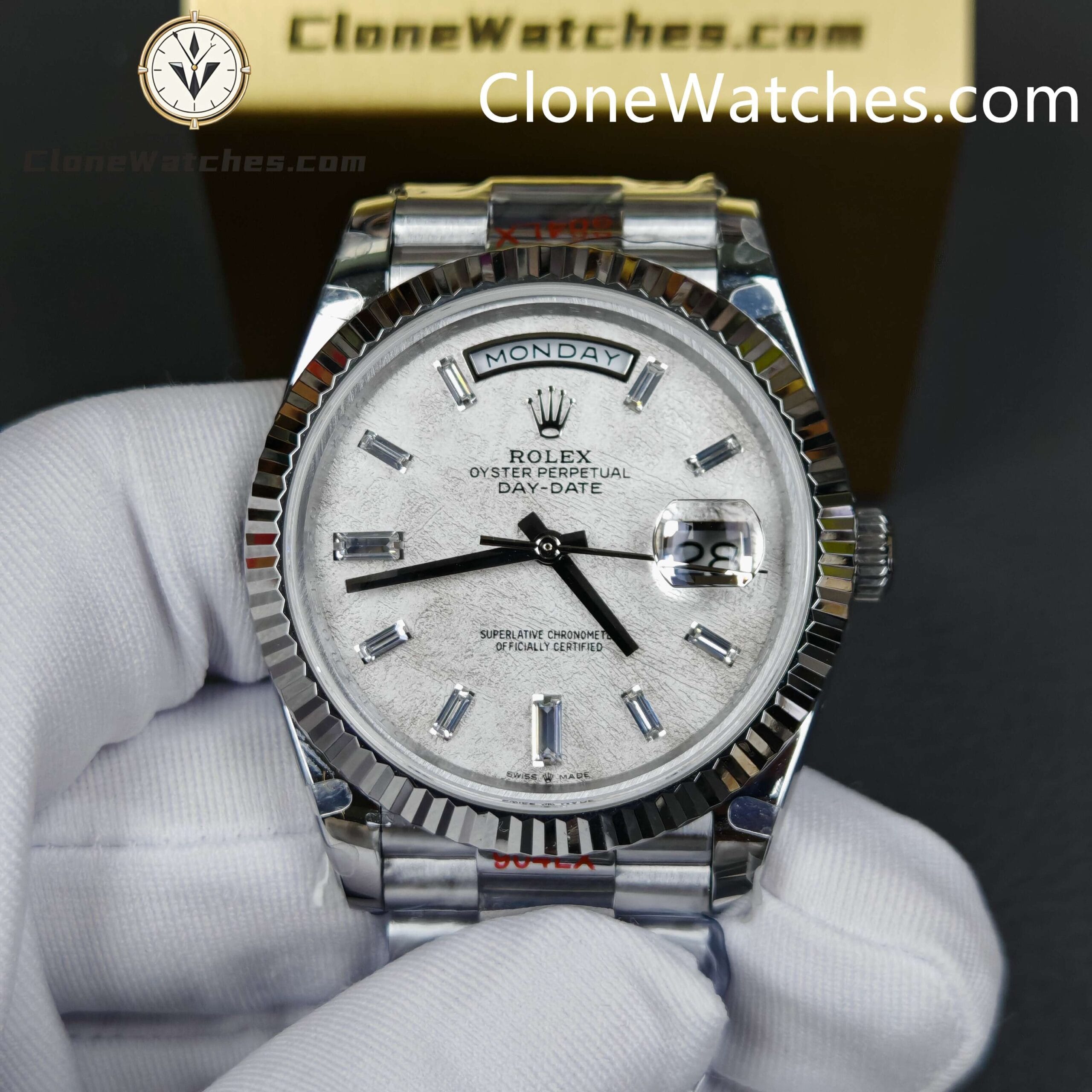 Rolex Super Clone Watches 1:1 Day Date White Dial 40mm m228239-0055 3255 Movement