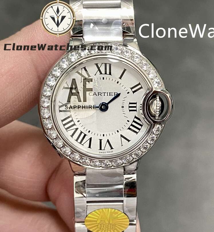 Cartier Super Clone Watches 1:1 Ballon Bleu de W4BB0015 White Dial Diamond Bezel 28mm