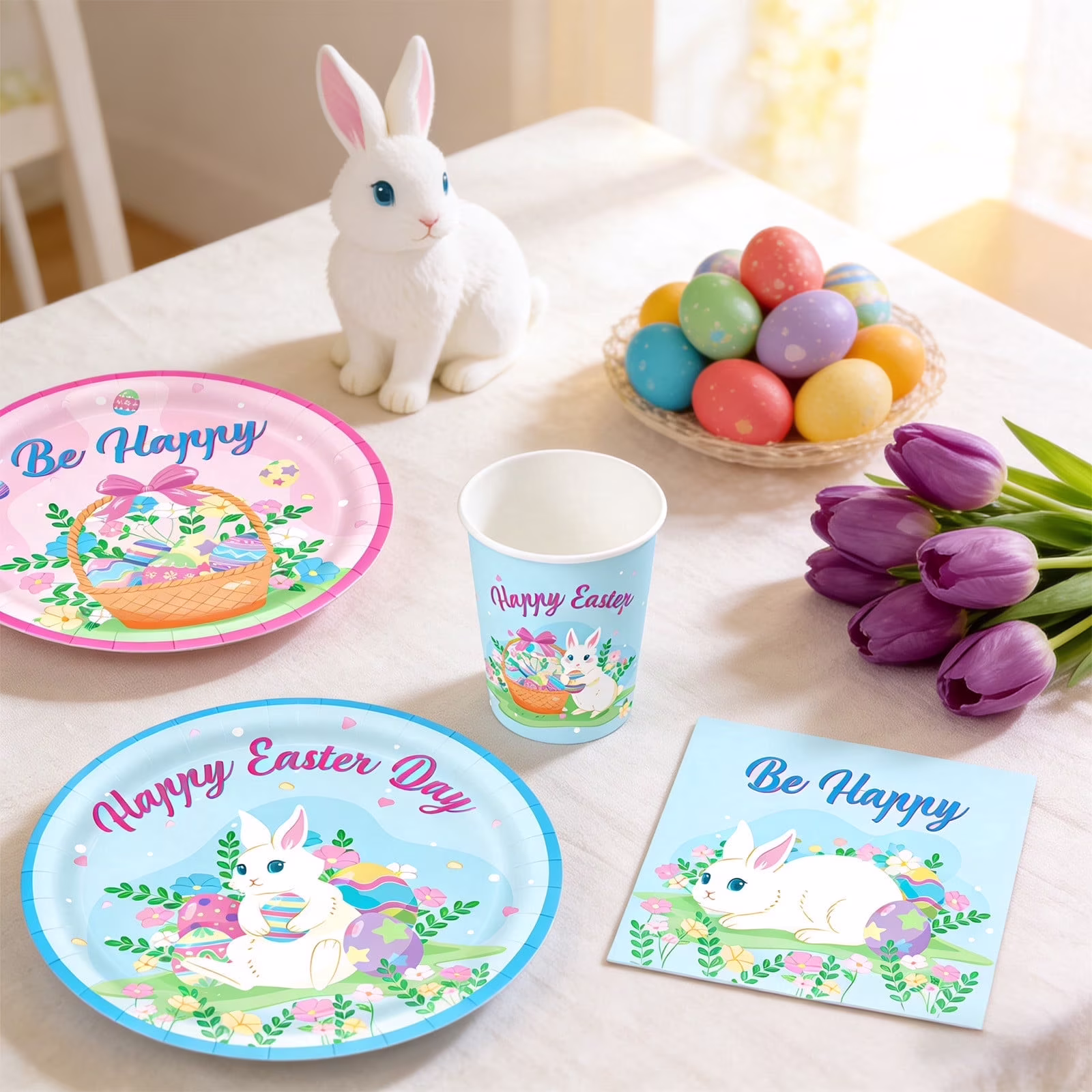 Fwttom Easter Paper Napkins, 20 pcs Napkins Disposable Party Supplies with Eggs Bunny Design, Dinner Napkins for Holiday Setting & Easter Decorations