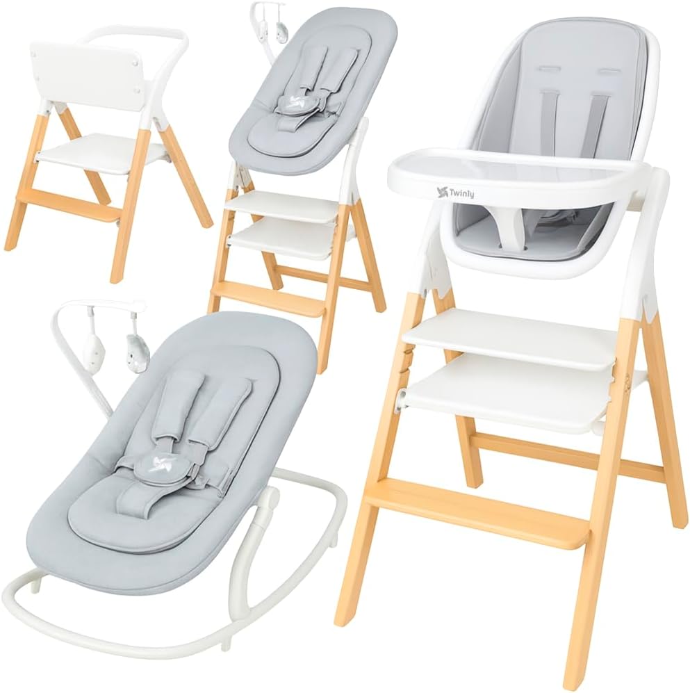 Chaise haute évolutive bébé 5 en 1 bois de hêtre plateau amovible
