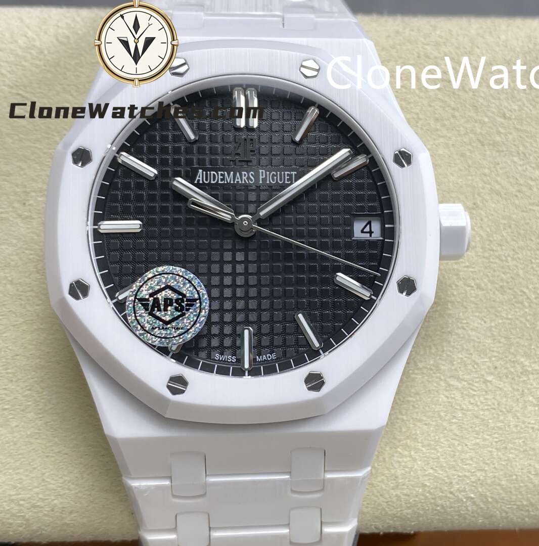 Audemars Piguet Super Clone Watches 1:1 Royal Oak White Ceramic 15500 Black Dial 41MM