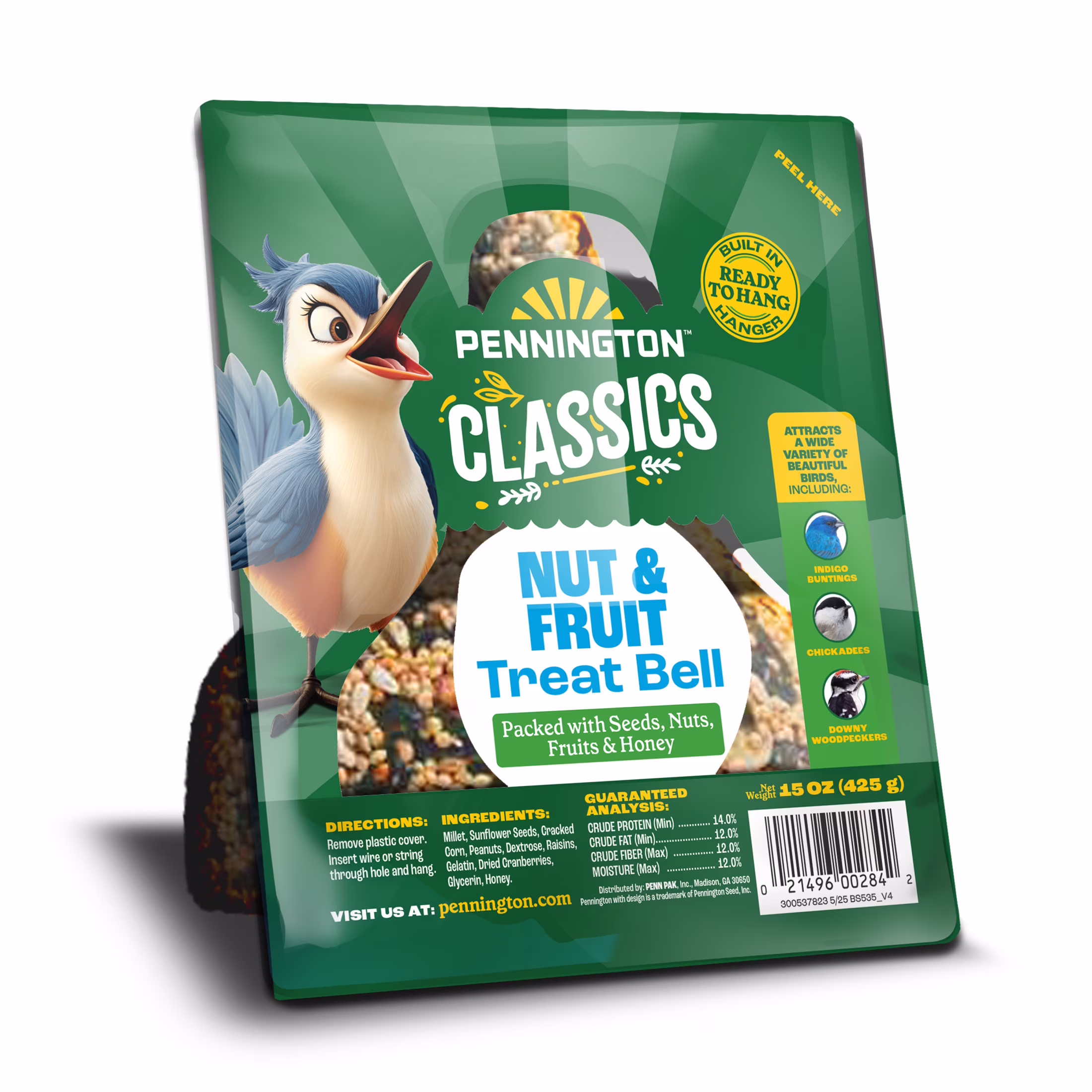 (2 pack) Pennington Nut and Fruit Treat Bell, Wild Bird Feed and Bird Seeds, 15 oz., Dry, 1 Pack