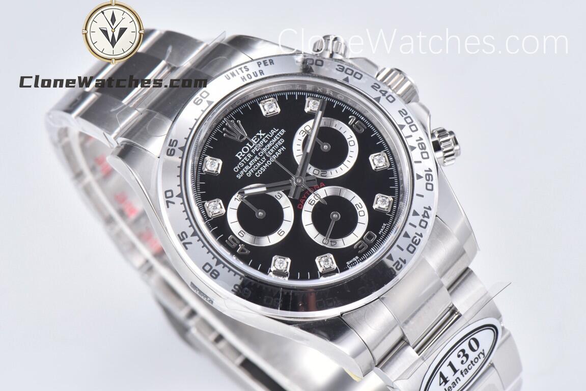 Rolex Super Clone Watches 1:1 Daytona Black Diamond Dial M116508-0014 4130 Movement