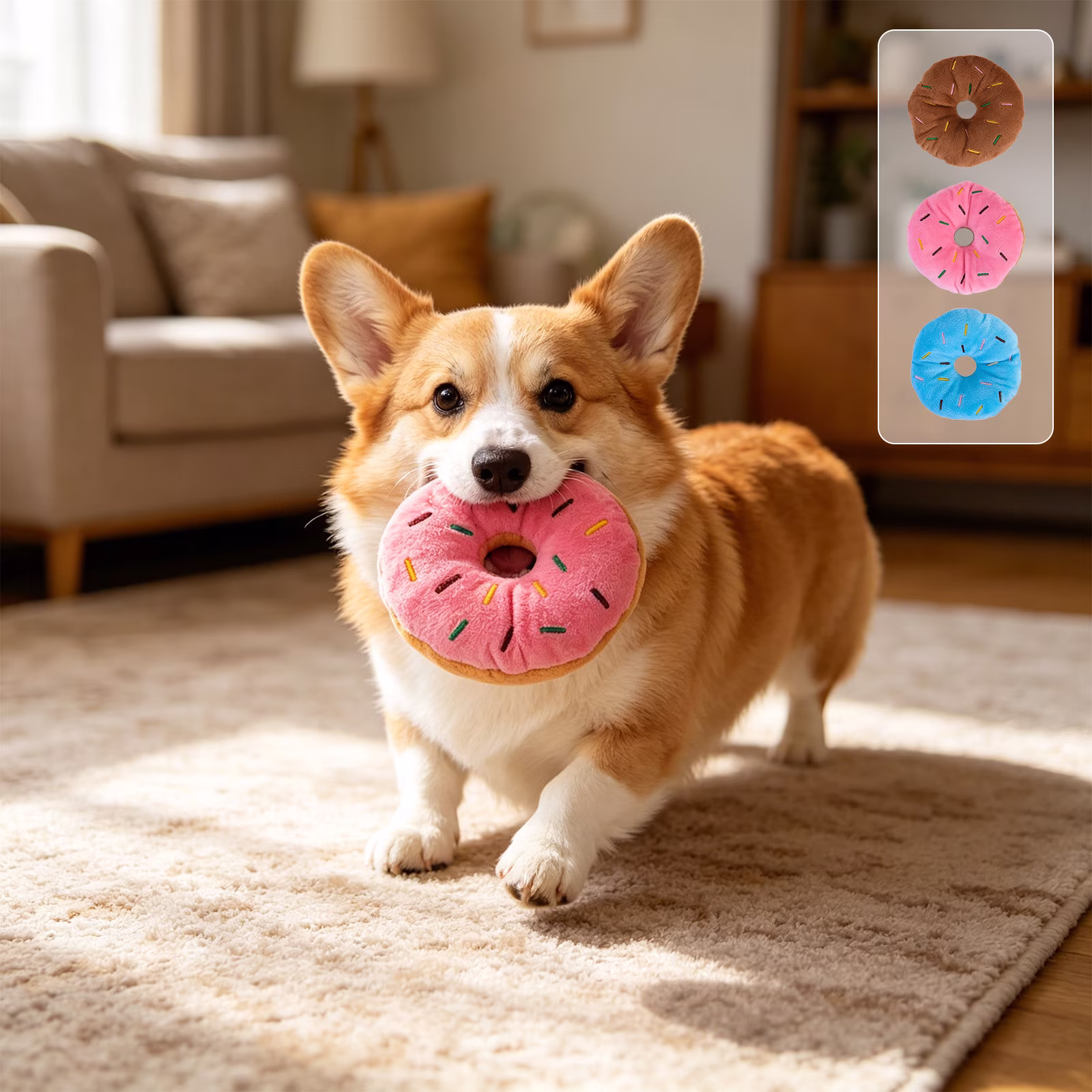 UALSRZL Gog Squeak Toys, Sturdy Simple Design Donut Shaped Puppy Chews Toys, Soft Plush Squeaky Squeaker Dog Toy for Small Dog Exercise, Brown