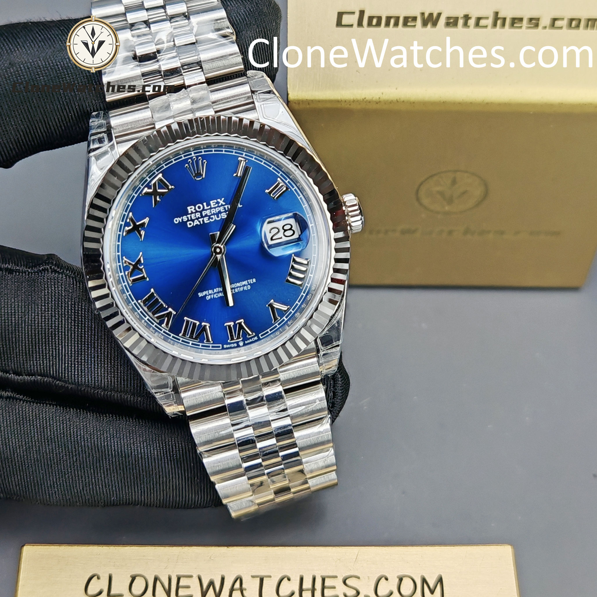 Rolex Super Clone Watches 1:1 DateJust Blue Dial Roman M126334 Jubilee 41MM 3235 Movement