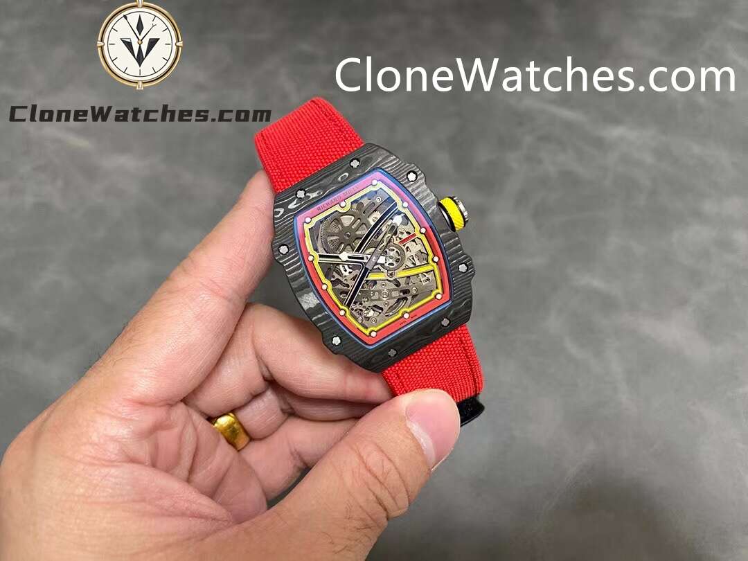 Richard Mille Super Clone Watches 1:1 RM 67 – 02 Carbon Tourbillon Red Strap