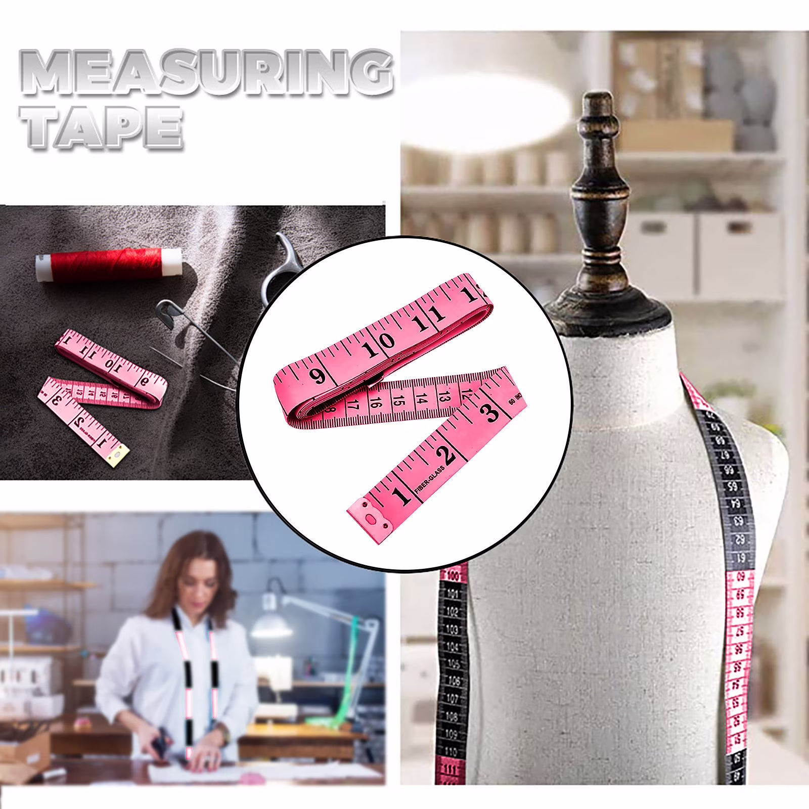 Shiogb Clearance Measuring Tool Rose Red, Measuring Tape for Body Fabric Sewing Tailor Cloth Knitting Home Craft Measurements, Measuring Tools, (1X Measuring Tool)