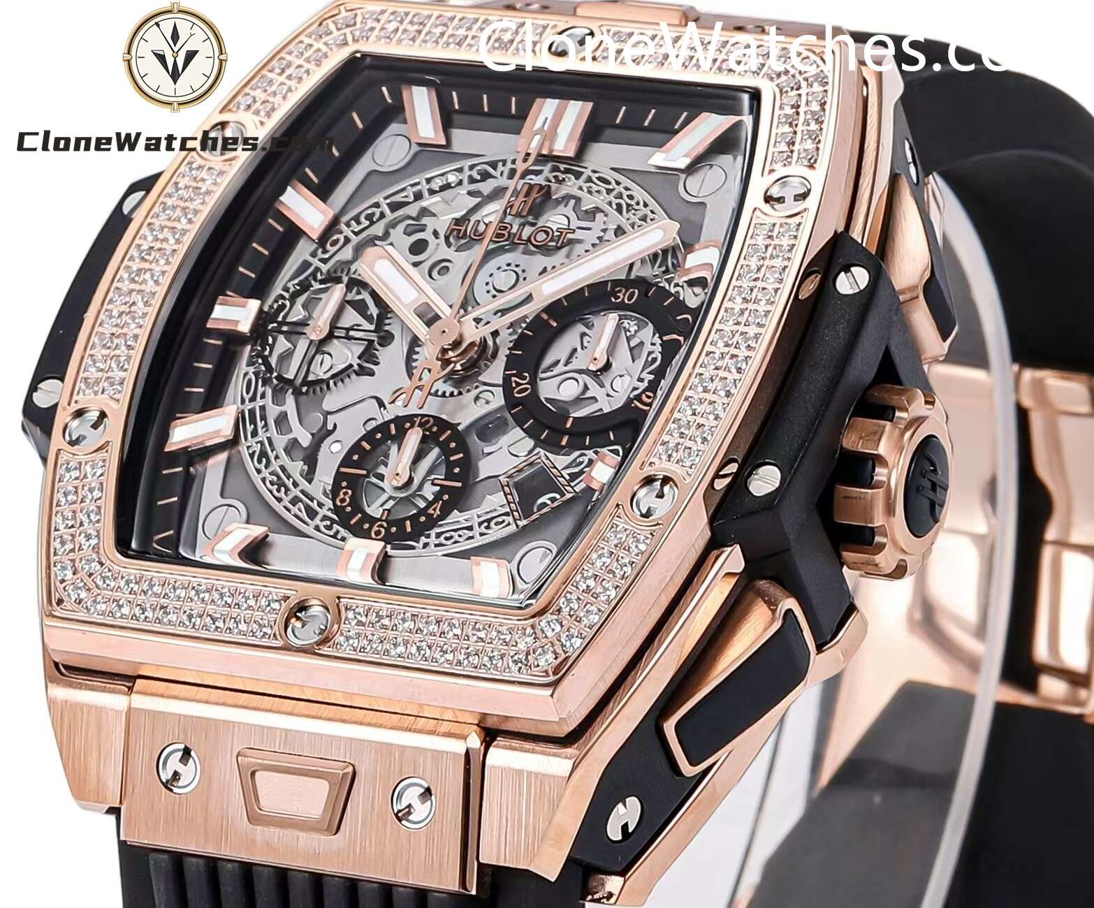 Hublot Super Clone Watches 1:1 Spirit of Big Bang Rose Gold Diamonds 642.OX.0180.RX.1104