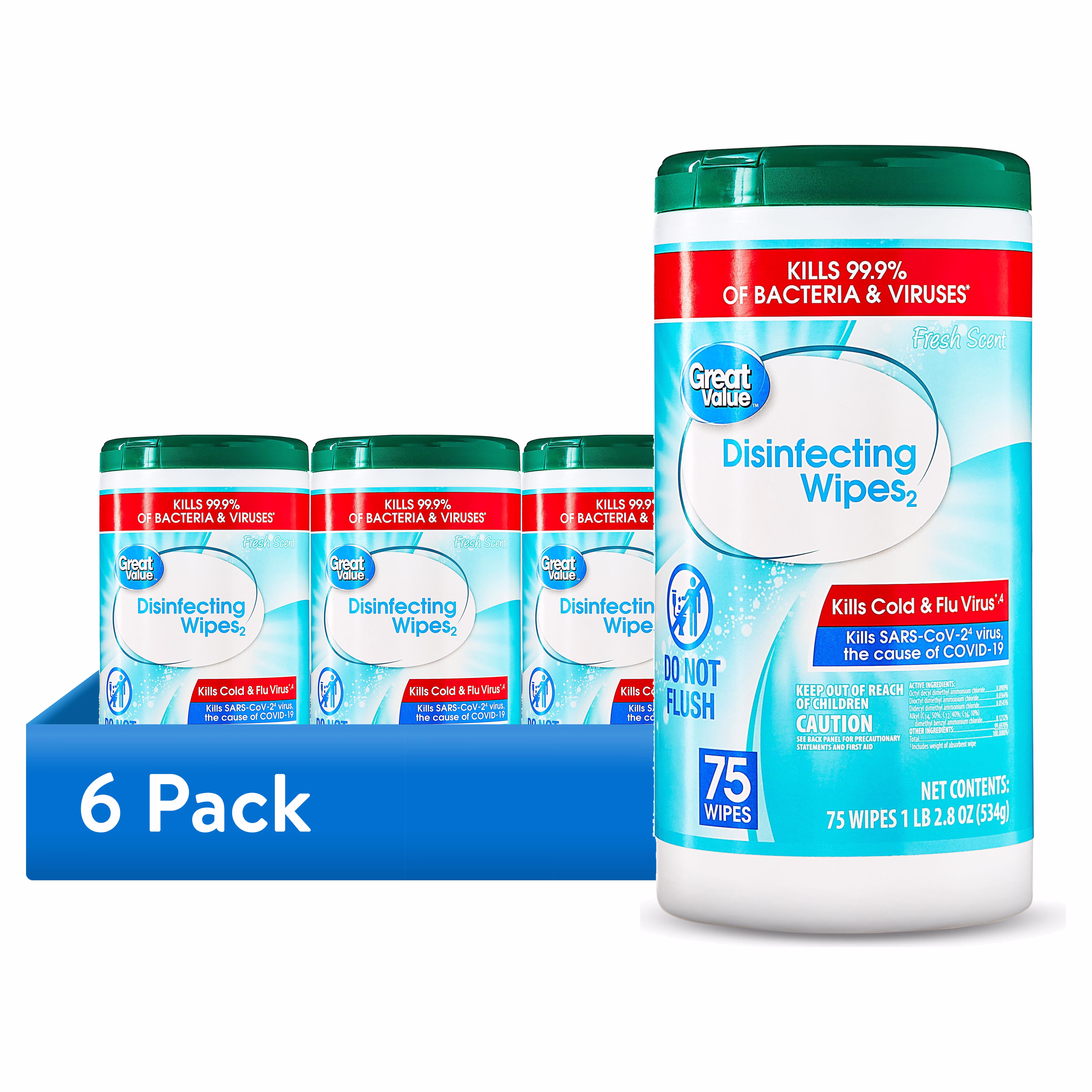 Great Value Disinfecting Wipes, Fresh Scent, 75 Count