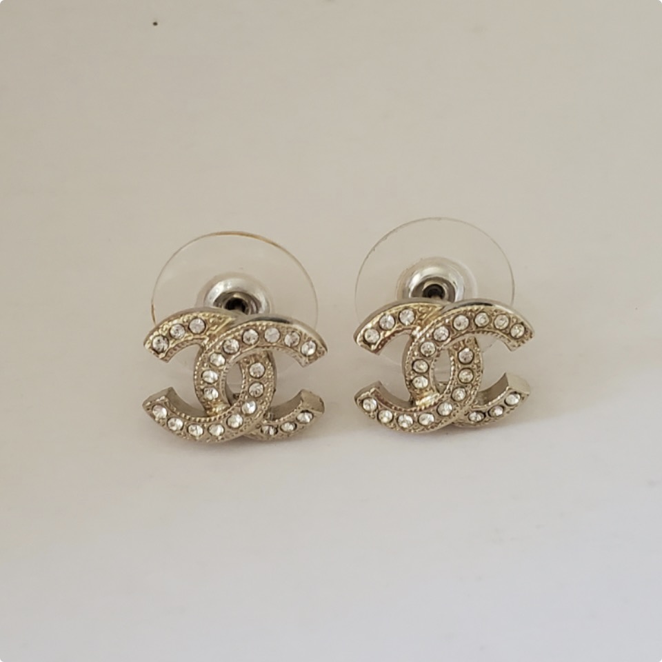 Chanel logo gold crystal earrings