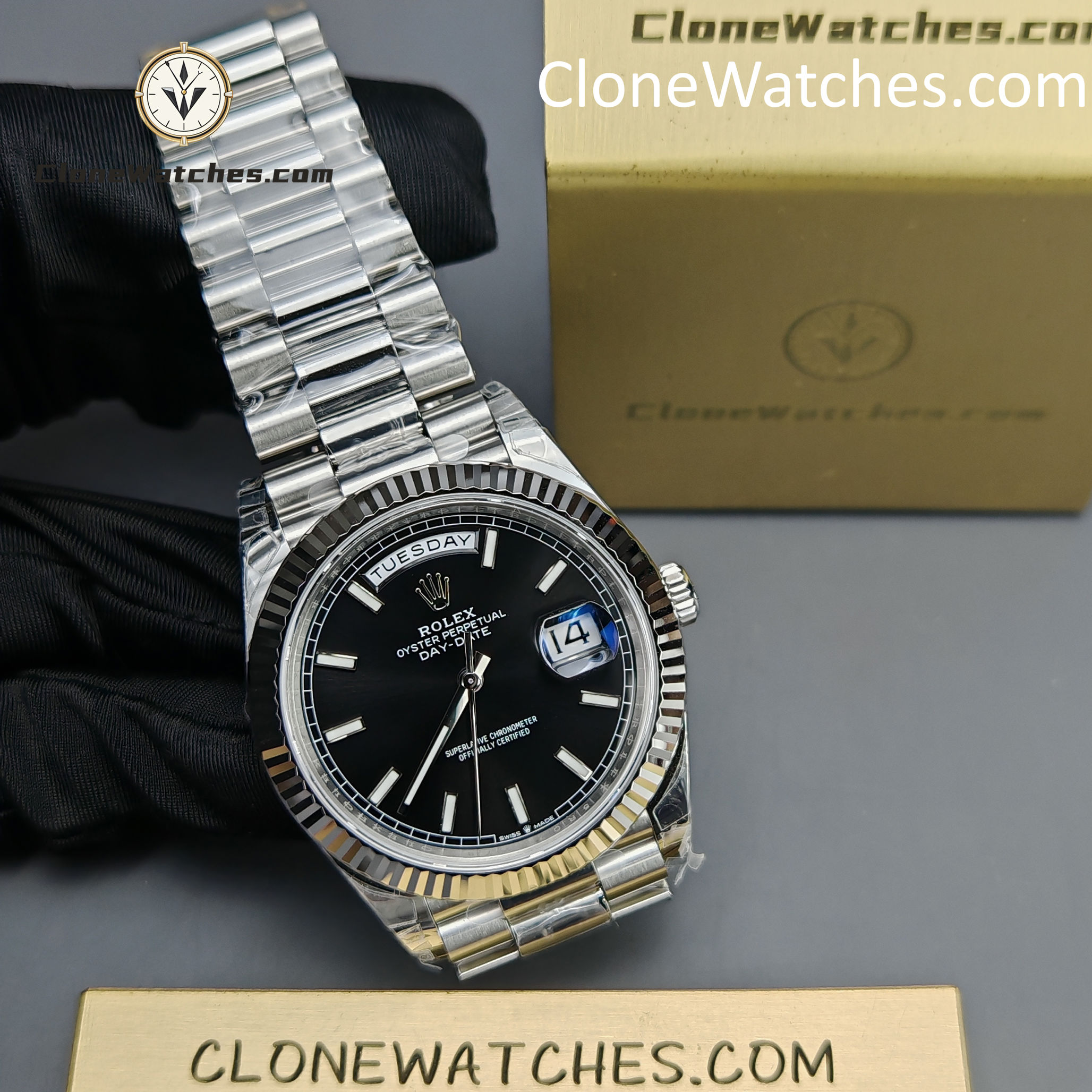 Rolex Super Clone Watches 1:1 Day Date Black Dial 40mm m228239-0004 VSF Version 3255 Movement