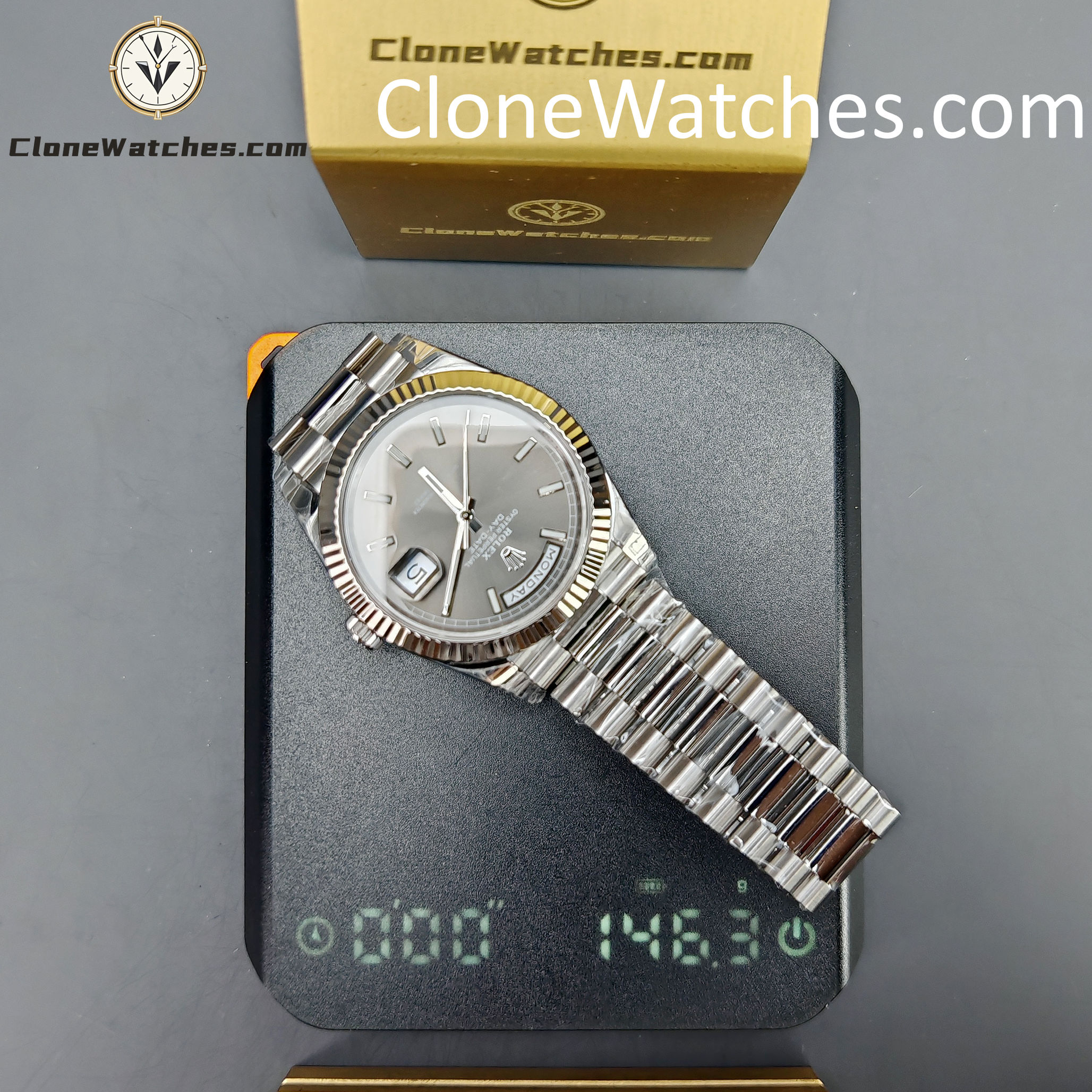 Rolex Super Clone Watches 1:1 Day Date Gray Dial 40mm m228239-0060 Presidential Bracelet VSF Version 3255 Movement