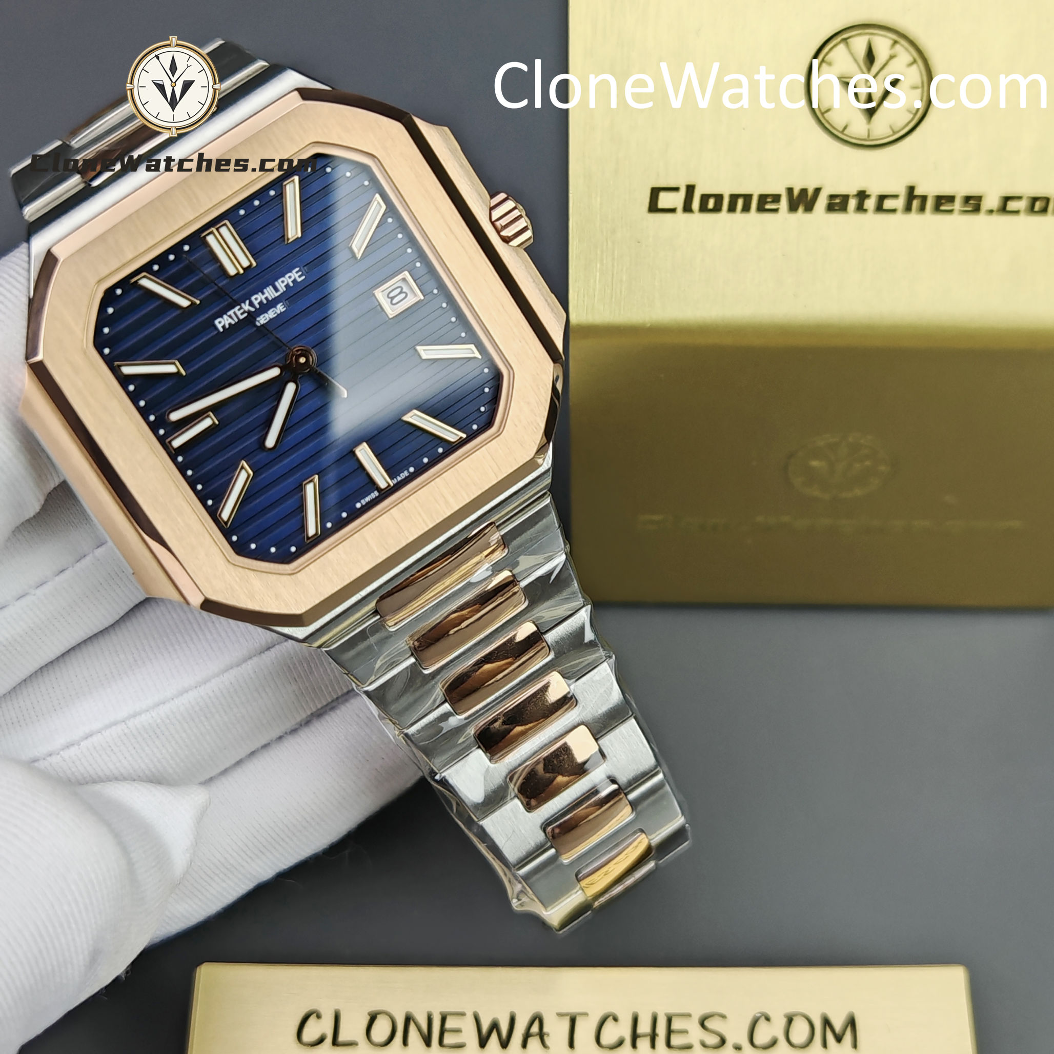 Patek Philippe Super Clone Watches 1:1 Cubitus Gold 5821/1AR-001 Blue Dial
